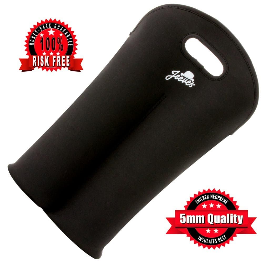 Jeeves Bottle Tote - 2 Bottle Carry Bag, Black 5mm Neoprene