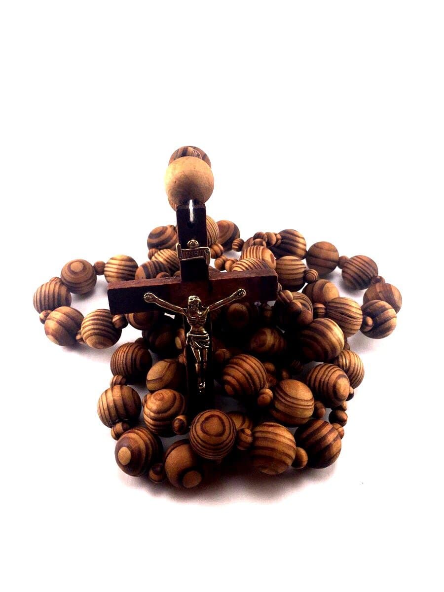 CLGIFT Giant Big Beads Rosario Natural Wood Chain Jesus Cross Xl Large 40" Wall Rosary