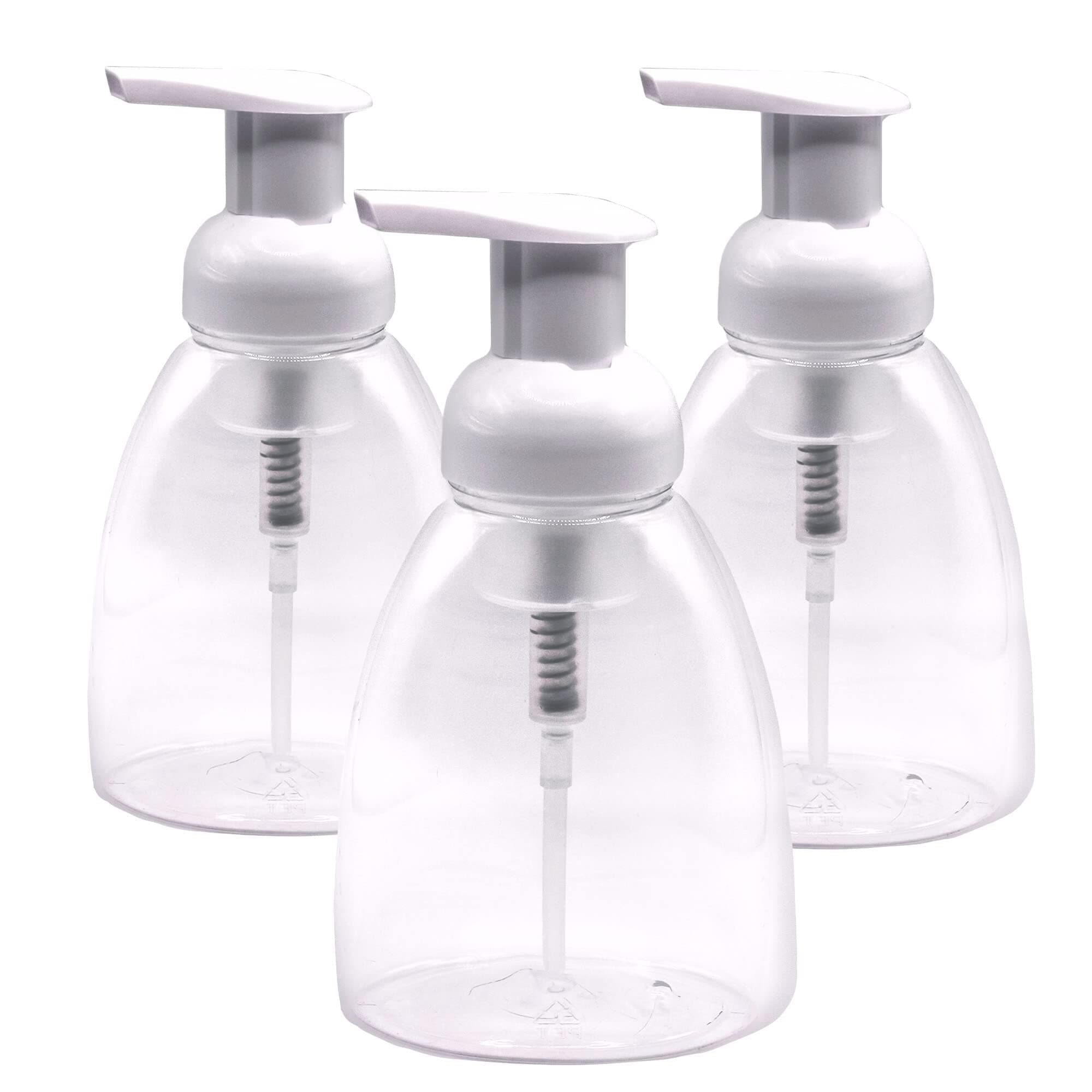 Clear Plastic Foaming Bathroom Countertop Soap Dispensers, Foaming Pump Bottles, Refillable Plastic Container for Liquid Soap, Compatible with Dr Bronner's Pure Castile Soap 250ml (8.5 oz) - (3 Pack)