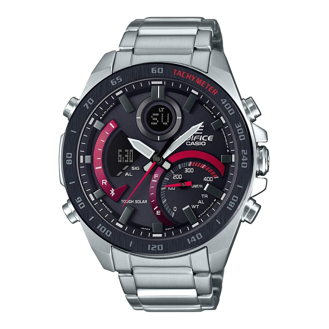 - Edifice ECB-900DB-1ADR Black & Red Analog-Digital Dial Silver Stainless Steel Band Men's Watch Smartphone Link World Time EX499