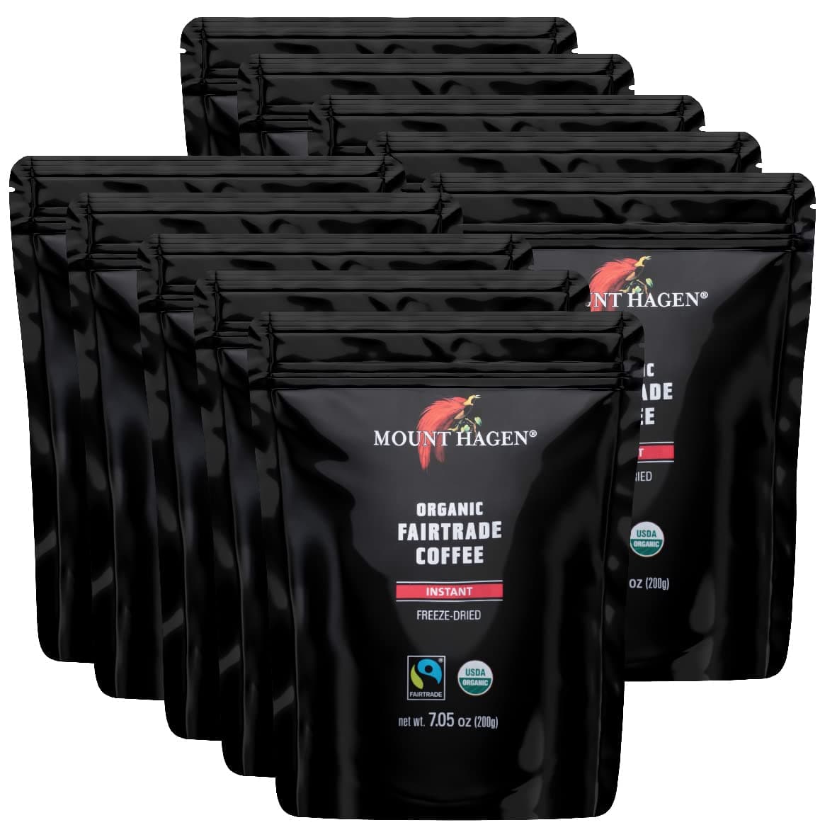 7.05oz Organic Freeze Dried Instant Coffee - 10 Pack | Medium Roast Arabica Beans | Eco-friendly, Fair-Trade Instant Coffee in Resealable Pouch Bag [10x7.05oz]