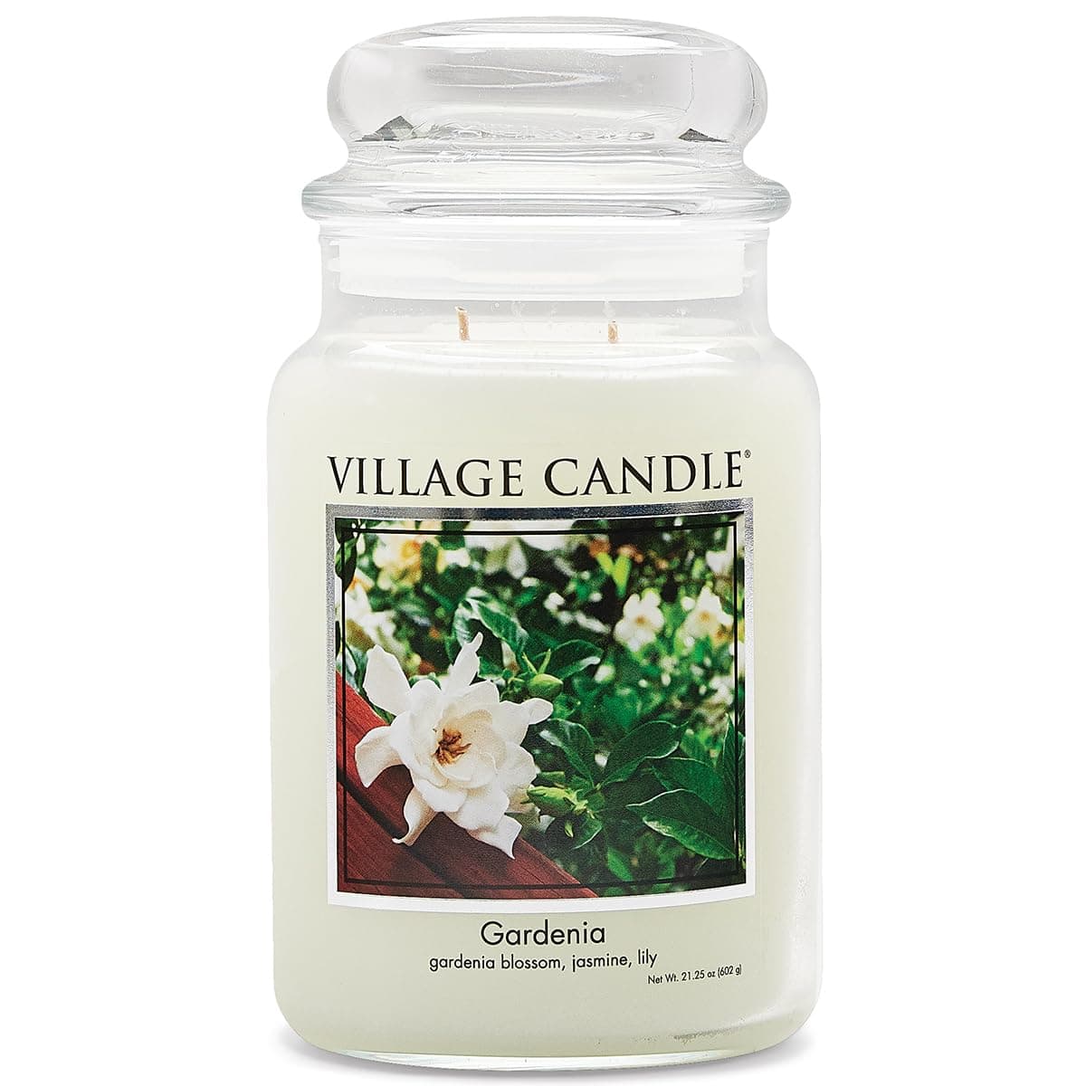 Village Candle Gardenia Large Glass Apothecary Jar Scented Candle, 21.25 oz, White