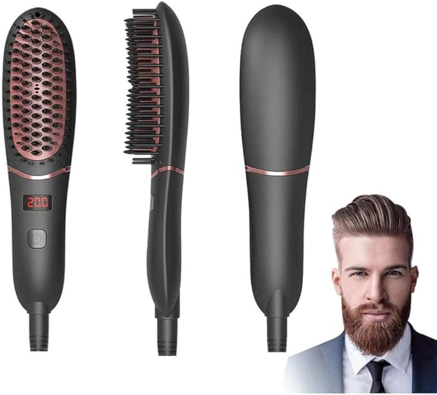 beard Straightener Brush, Beard Straightener for Men's Medium Long Beard, LED Display, Ceramic Heating, Adjustable Temperatures, Anti Scald Ionic, Portable Frizz-Free Hair/Beard Care Silky Comb