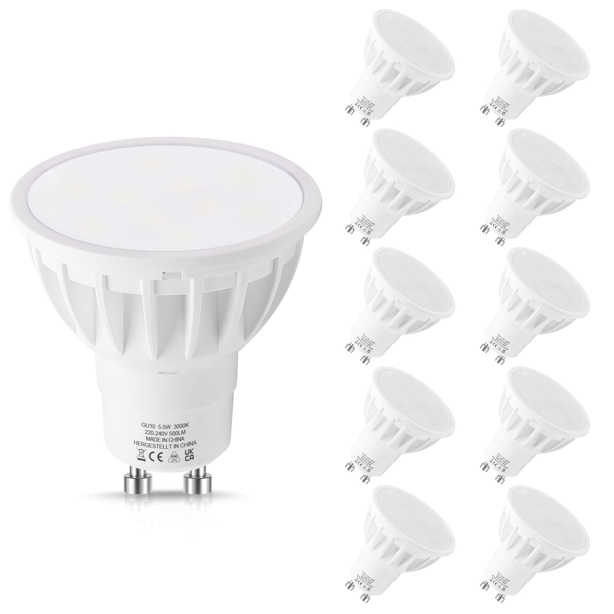 10 Pack LEHASI LED GU10 Bulb Warm white 3000K
