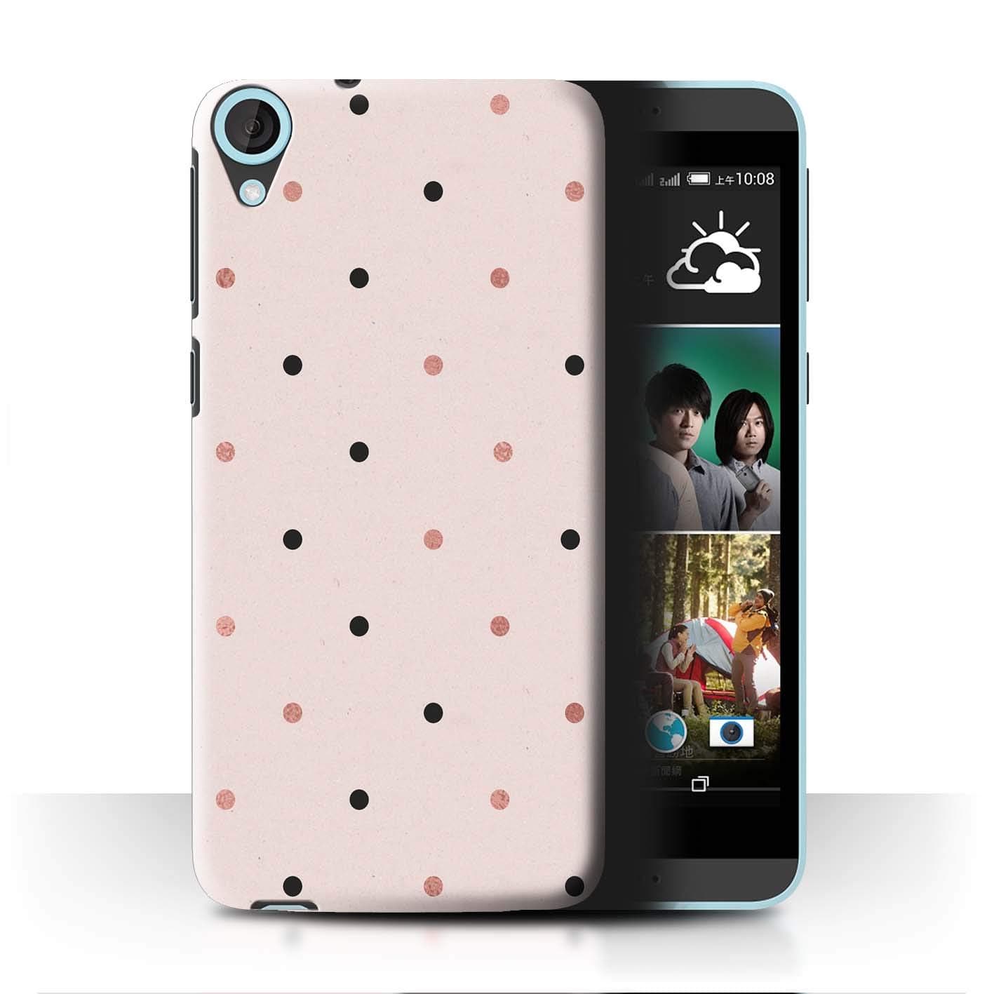 Phone Case for HTC Desire 820 Rose Gold Pink Fashion Trend Retro Small Polka Dots Design Transparent Clear Ultra Slim Thin Hard Back Cover
