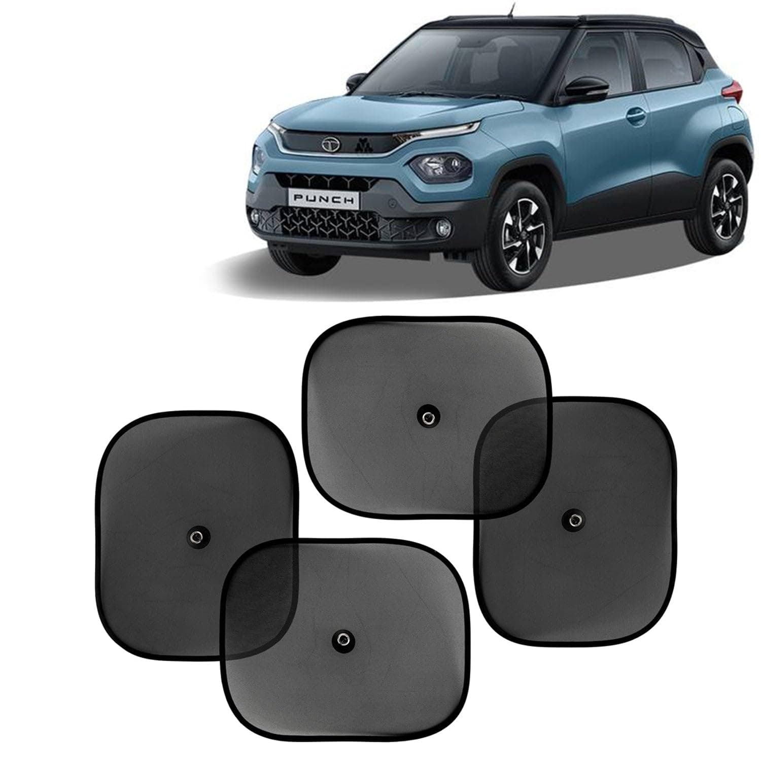 Kingsway Car Curtain Sticky Sun Shades Universal Use for Tata Punch, 2021 Onwards Model, Color : Black, Mesh, Pack of 4 Piece Car Curtain Sun Blinds