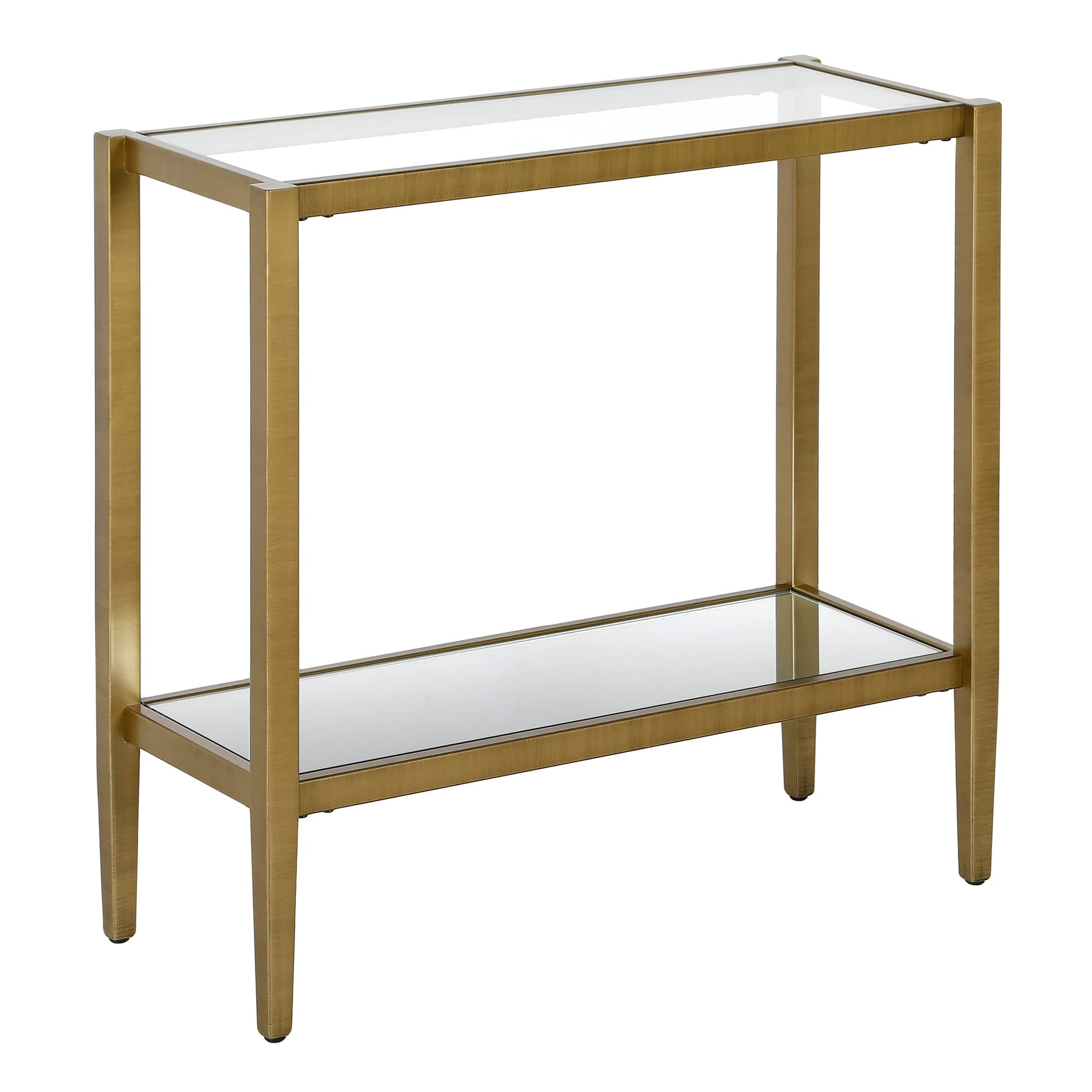 Henn&Hart 24" Wide Rectangular Side Table with Glass Shelf in Antique Brass, Table for Living Room, Bedroom