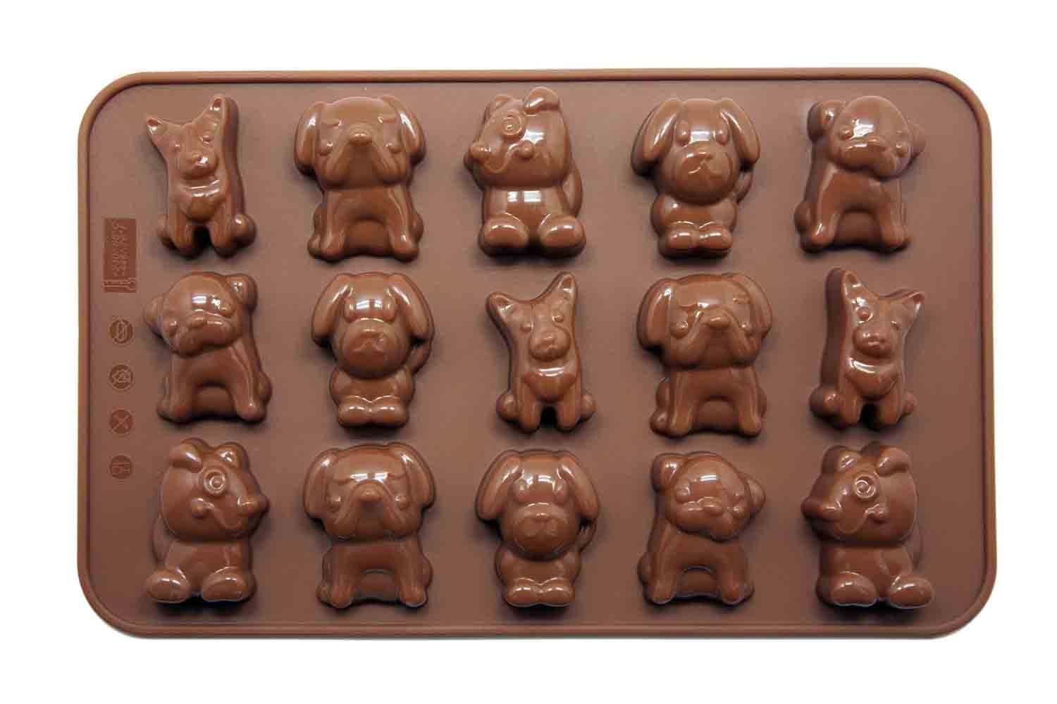 Silicone Gold brand Chocolate Mould, dog shapes, brown, 23x14x4 cm.