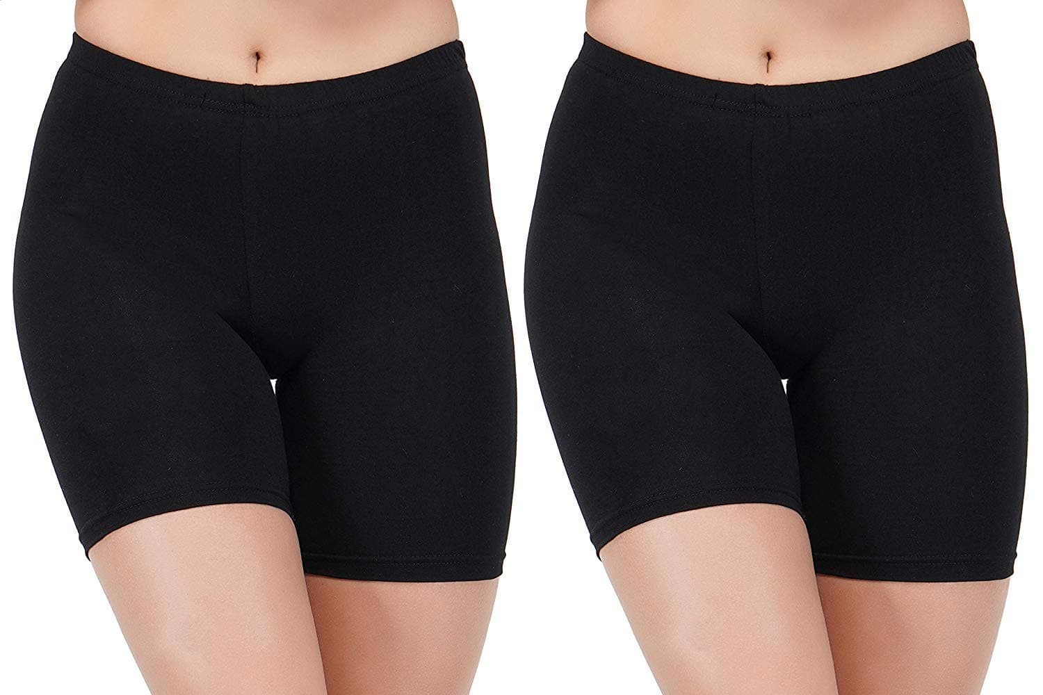 Women's/Ladies/Girls Cotton Lycra Black Cycling Shorts -Pack of 2