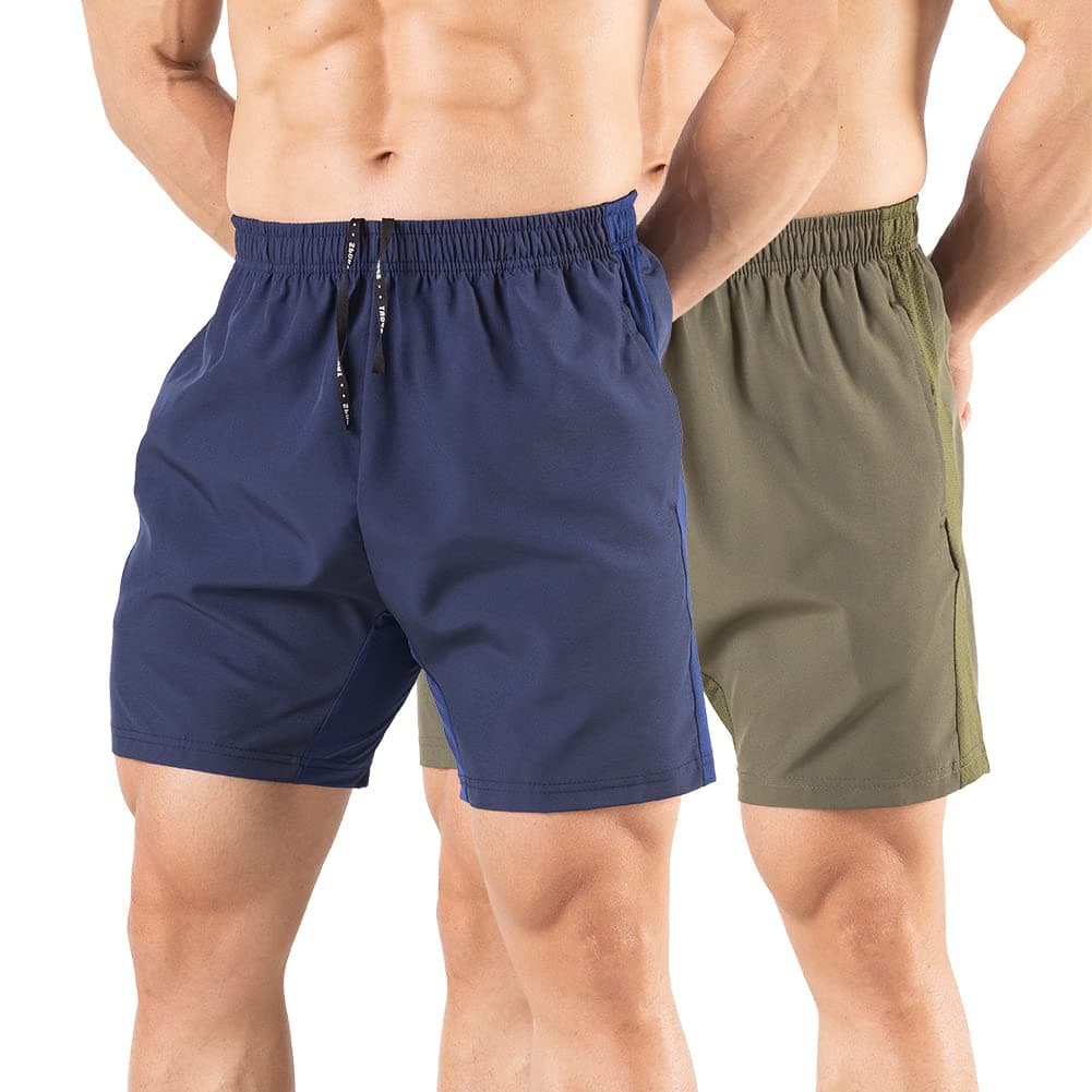 Gaglg Men's 5" Running Shorts 2 Pack Quick Dry Athletic Workout Gym Shorts with Zipper Pockets