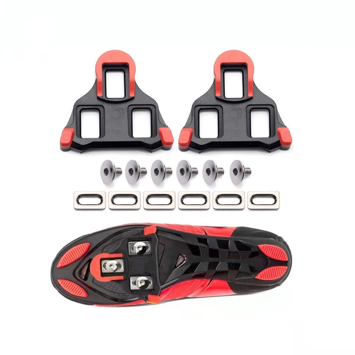 Bike Cleats, 6 Degree Float Self-locking Cycling Pedals Cleat Indoor Cycling & Road Bike Bicycle Cleat Set For Shimano SH-11 SPD-SL System Shoes #29571 (Red)