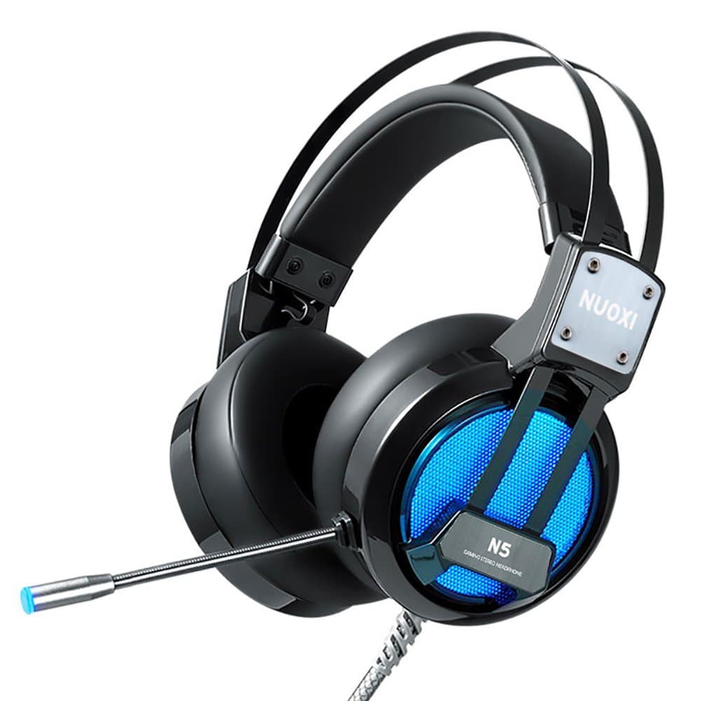 NUOXI Gaming Headset, N5 3.5mm Wired Over Ear Stereo Surround Headphones with Microphone Colourful LED Light Noise Canceling for PC