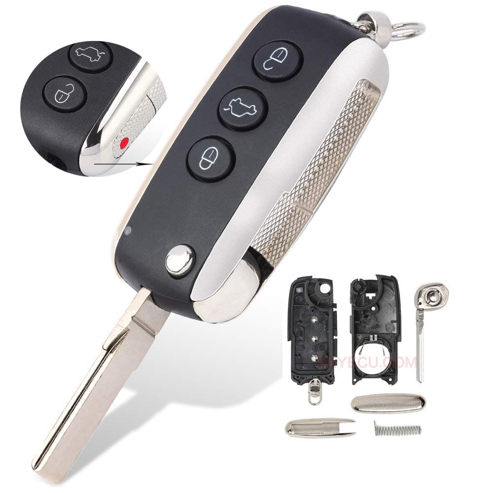 Keyecu Flip Remote Key Shell Case Fob 3+1 Button for Bentley Continental GT GTC Mulsanne 2004-2016 P/N: KR55WK45032 ((Empty Key Shell ONLY))
