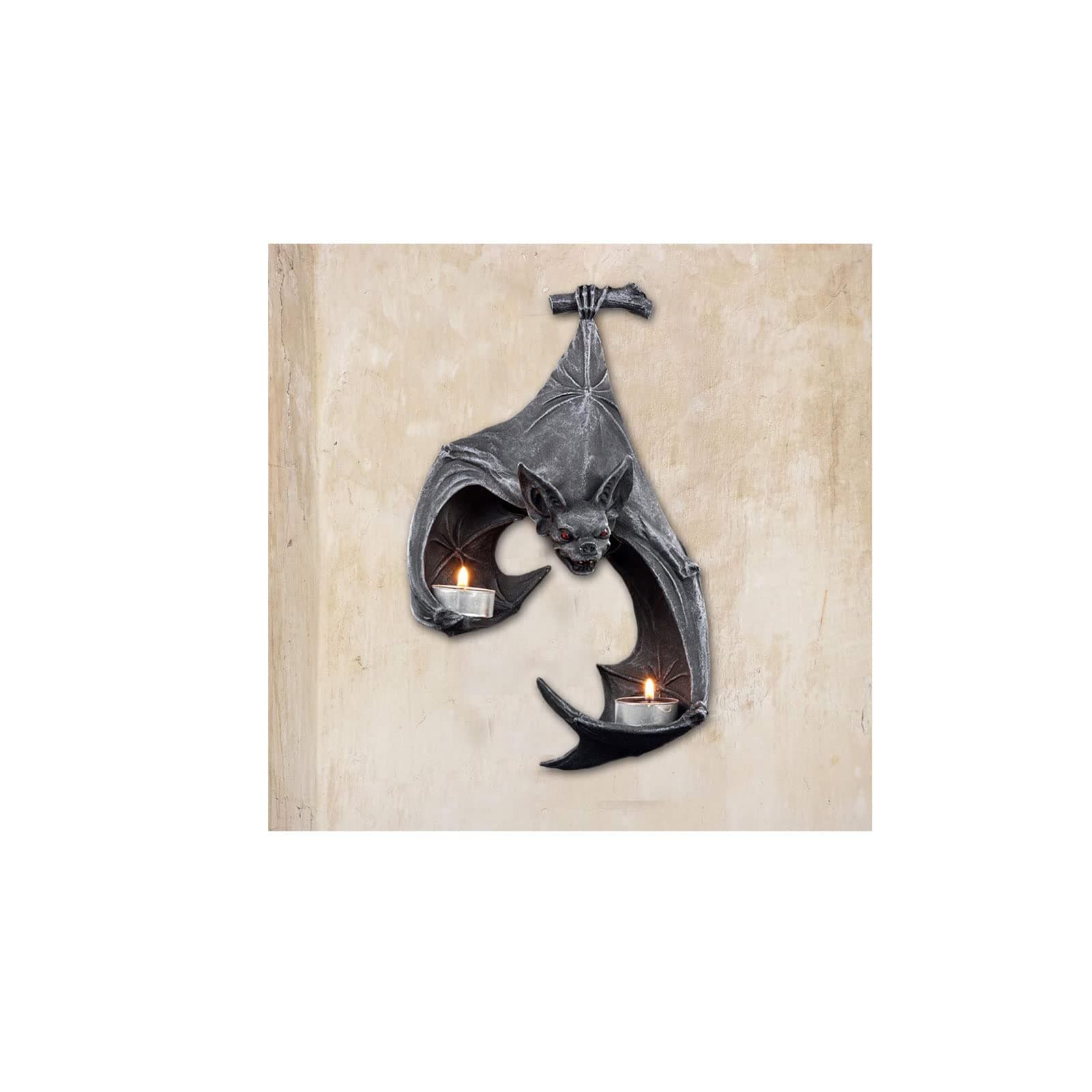 CingKBat Wall Tealight Holder,Black Resin Candle Holders, Unique Delicate Bat Double Tealight Holder Wall Sconce Decor Gothic Decorative Home Accessory for Thanksgiving Halloween Party
