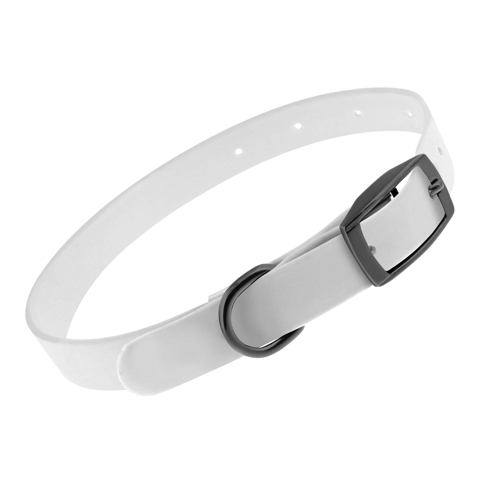 MiMu Silicone Dog Collar - White Stylish Dog Collar with Prong Buckle and D-Ring Leash Loop
