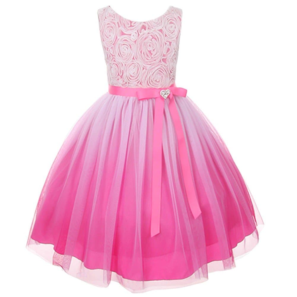 Ombre Flower Girls Dress Wedding Party Dresses Fuchsia (12, Fuchsia)