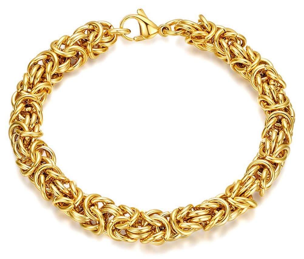 Lena Jewelry Mens Womens Stainless Steel Byzantine Bracelet Gold Color 7.6"