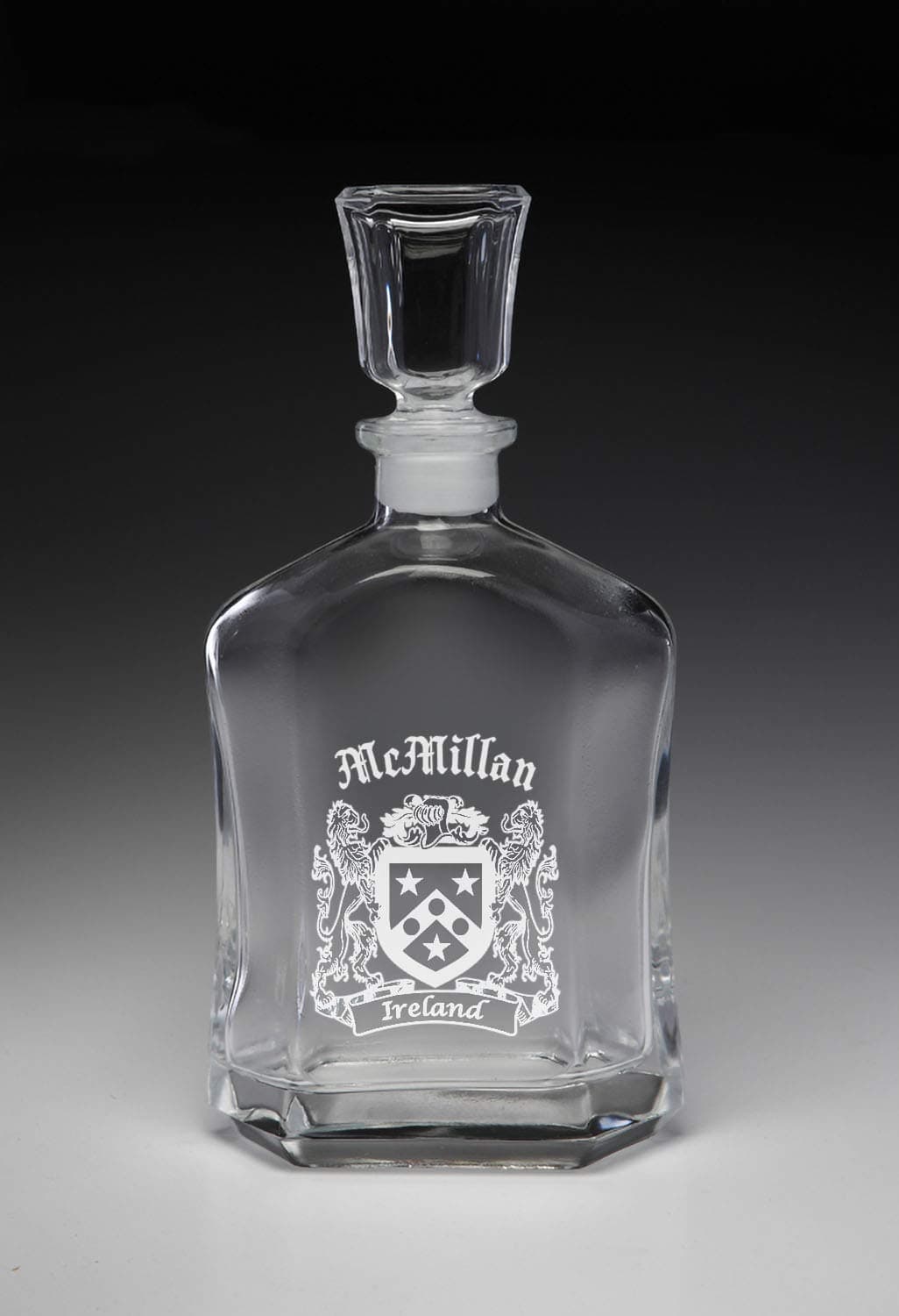 Mcmillan Irish Coat of Arms Whiskey Decanter (Sand Etched)