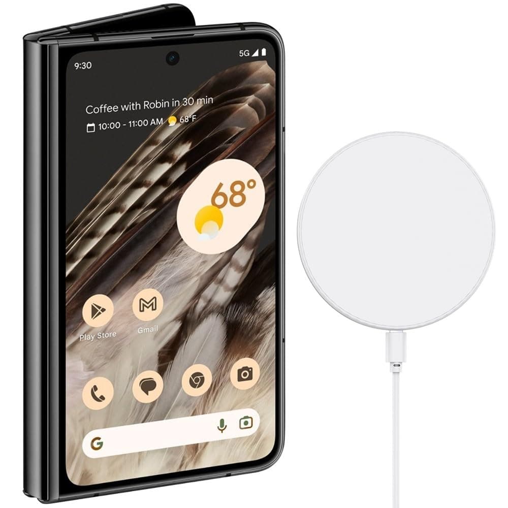 Google Pixel Fold 5G (256GB, 12GB) 7.6" 120Hz AMOLED, 48MP 4K Triple Camera (Fully Unlocked for Verizon, T-Mobile, AT&T, Global) (w/Wireless Charger, Obsidian) (Renewed)