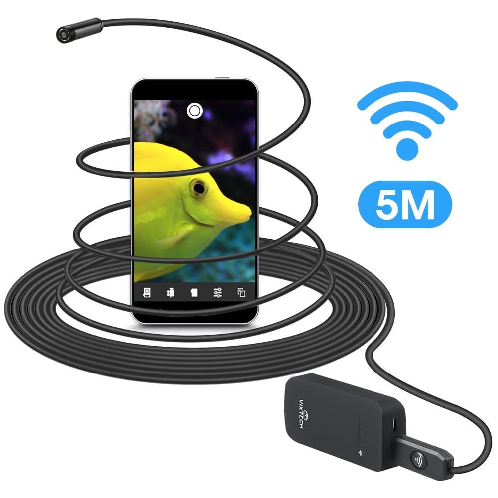 WiFi Inspection Camera 16ft/ 5m Wireless Endoscope Borescope 2.0 Megapixels HD Flexible Snake Camera IP67 Waterproof 6 Adjustable LEDs