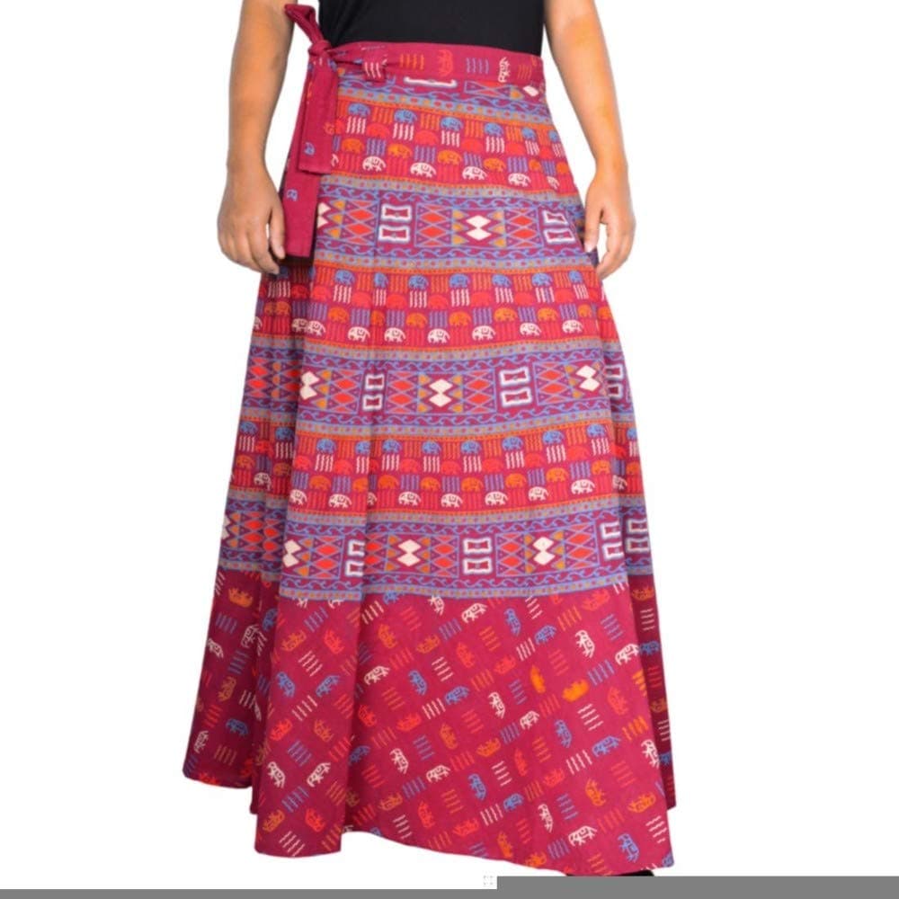 UniqueChoice Women's Cotton Mandala Print Jaipuri A-Line Wrap-around Skirts (Red, Free Size)