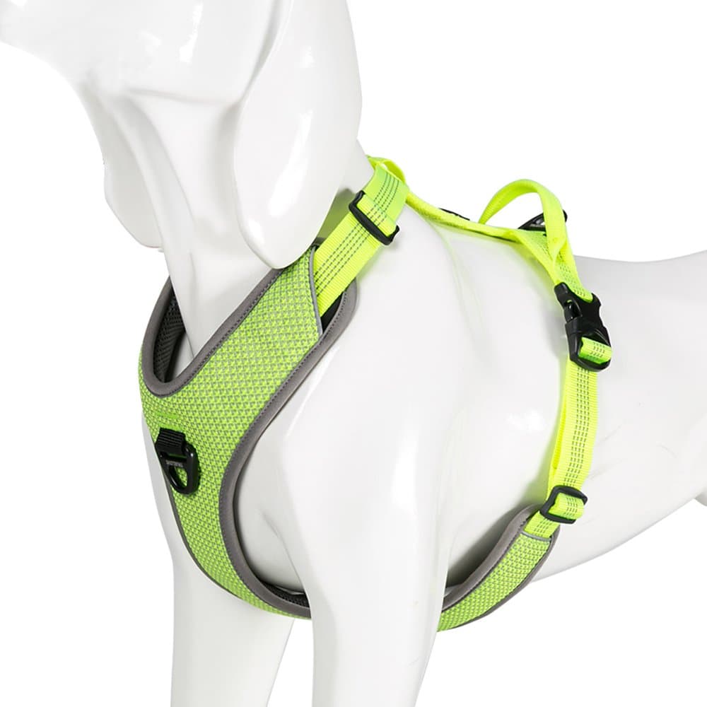 Chai's Choice - Premium Outdoor Explorer No-Pull Dog Harness - 3M Reflective Vest with 2 Leash Clips, Matching Leash and Collar Available (Large, Neon Yellow)