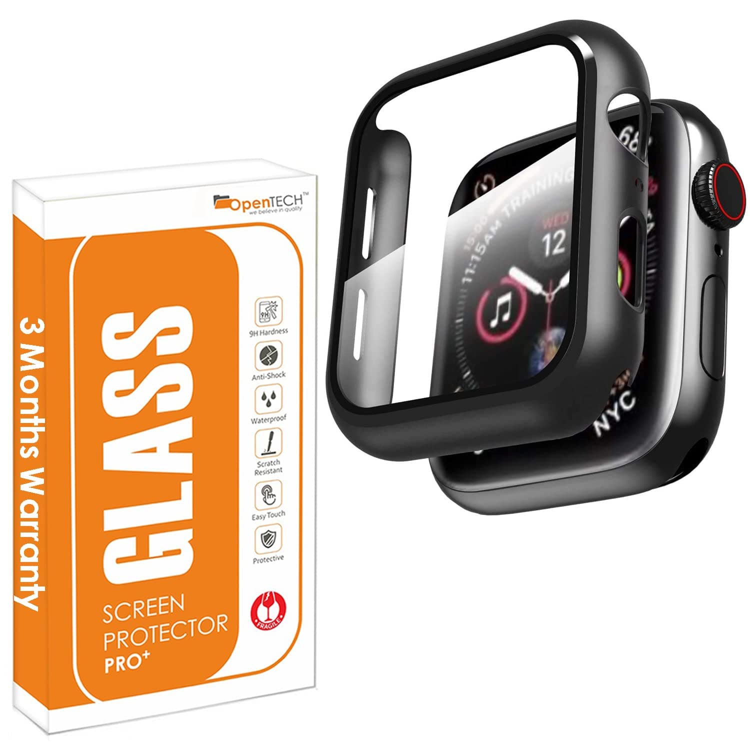 OpenTechHard Matte Silicone Protective Case with Attached Screen Protector Compatible for Apple Watch SE2 / 6 / SE / 5/4 (44mm) Full Coverage (Black)