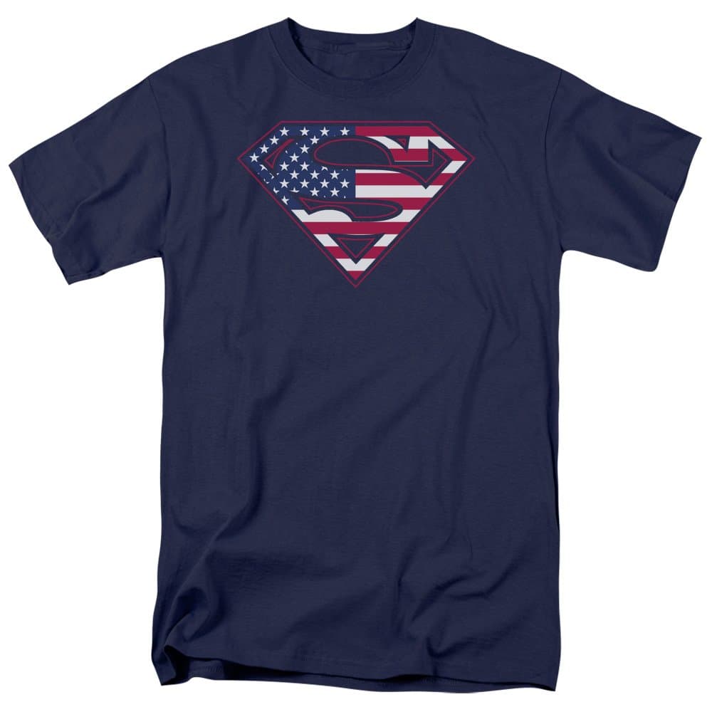 Superman DC Comics U S Flag Shield Adult T-Shirt Tee