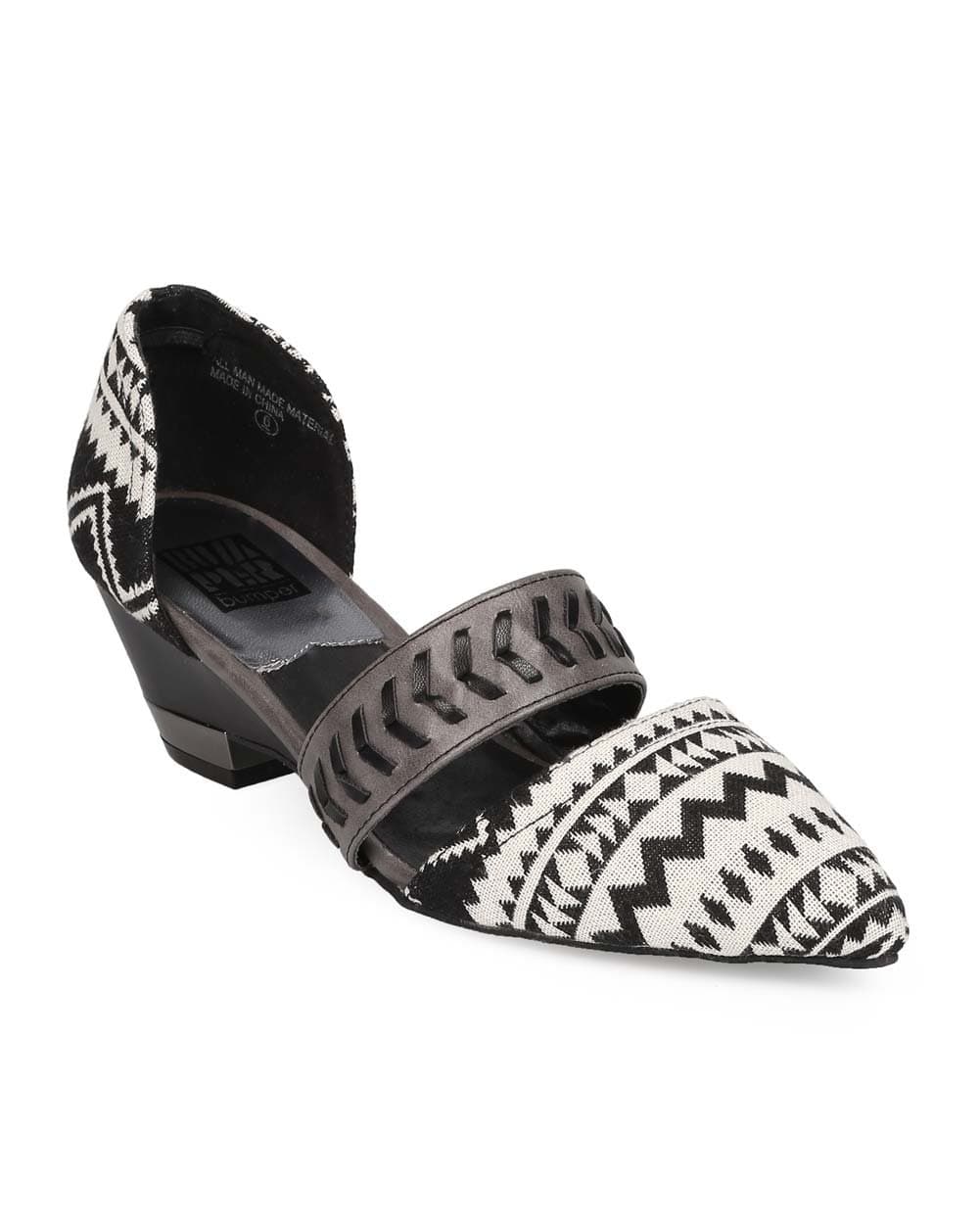 Women Tribal Mix Media Pointy Toe D'Orsay Kitten Heel Pump EB39 - Black