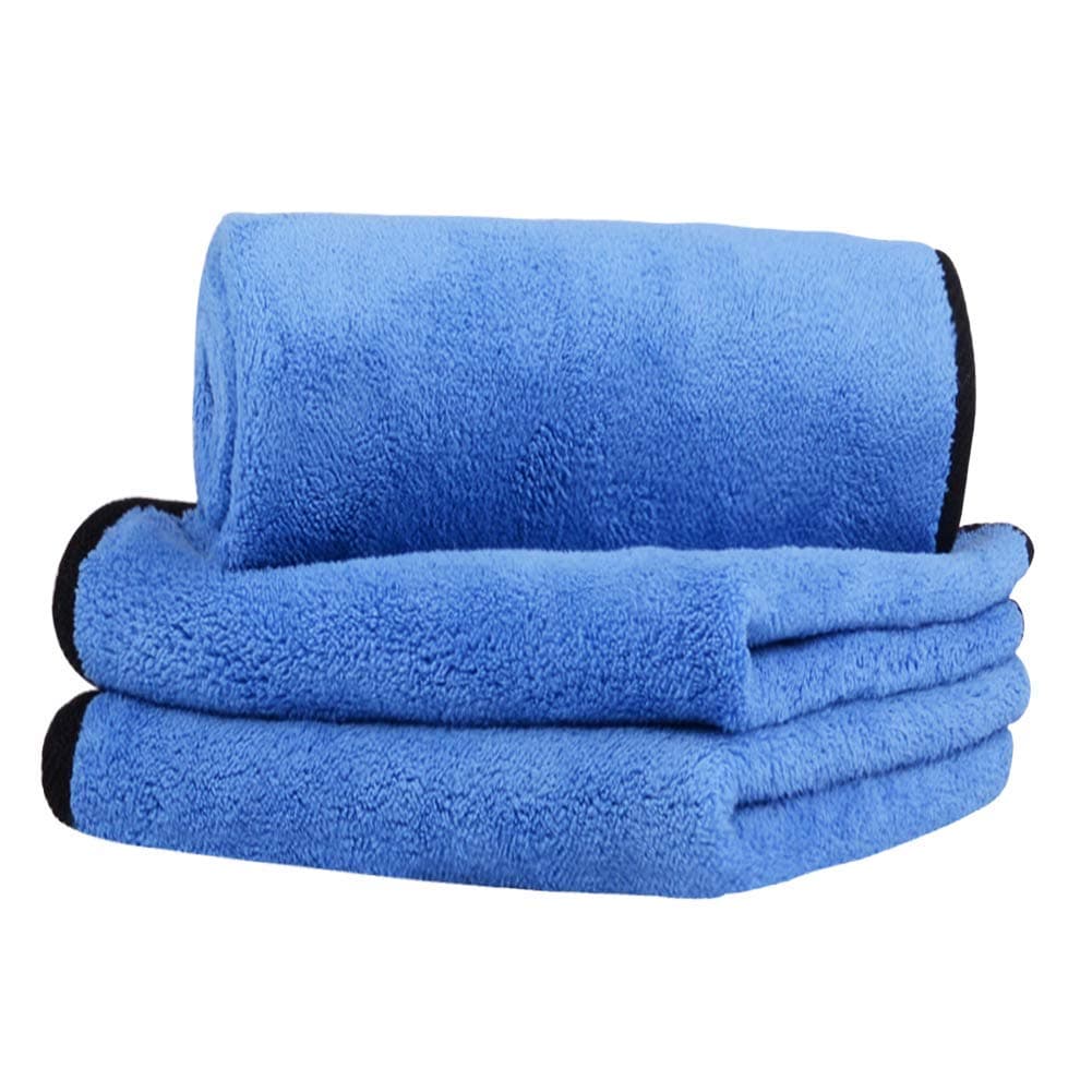 MOIKEW Professional Microfiber Cleaning Cloth Double Thickening Microfiber Towels for Cars, Blue and Gray (12x16in) (Pack of 3)