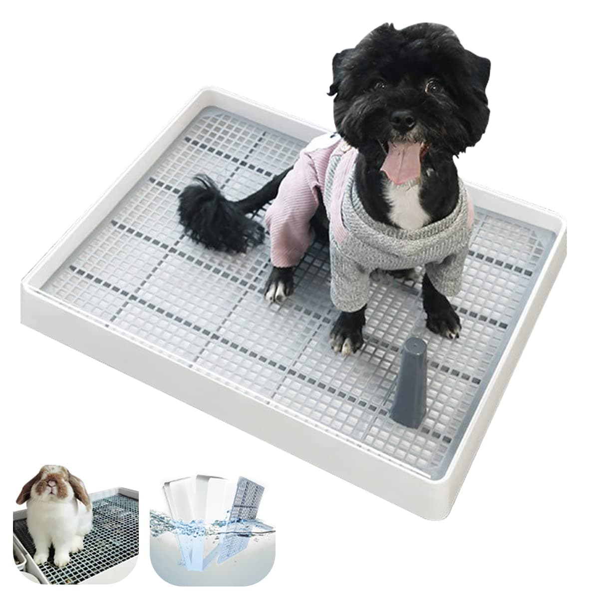 Dog Toilet Tray Pet Potty Training Pad Indoor Puppy Pee Toilet Restroom with Simulation Pillar Post Holder, No-Leak Washable Odourless Small Medium Dog Urine Mat Cat Rabbit Portable Mesh Potty Trainer