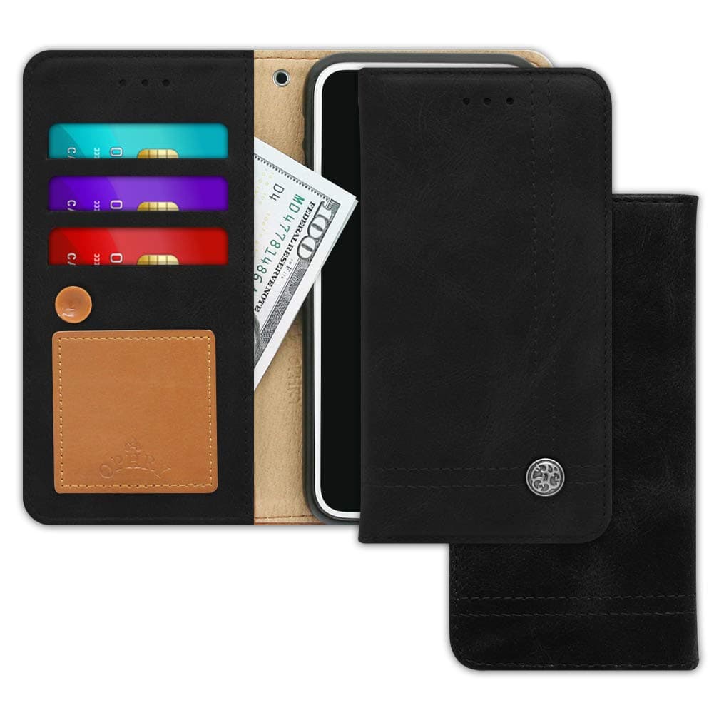 Huawei P9 Plus Case [Free 9 Gifts] Trim LINE Flip Diary Cover with Slim Wallet Design [Octopus Ver.] – Card Holder, Cash Slots, Kickstand, Hand Strap & Message Pad for Huawei P9+ (Aniline Black)
