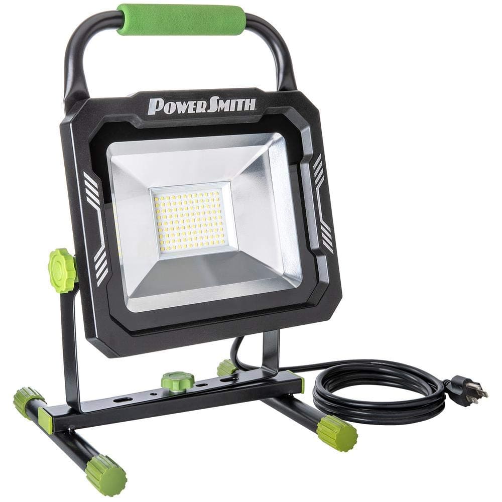 PWL175S 7500 Lumen LED Pro-Grade Weatherproof Tiltable Work Light with Adjustable Metal Stand, Impact-Resistant Glass Lens, Carrying Handle, and 10' Power Cord