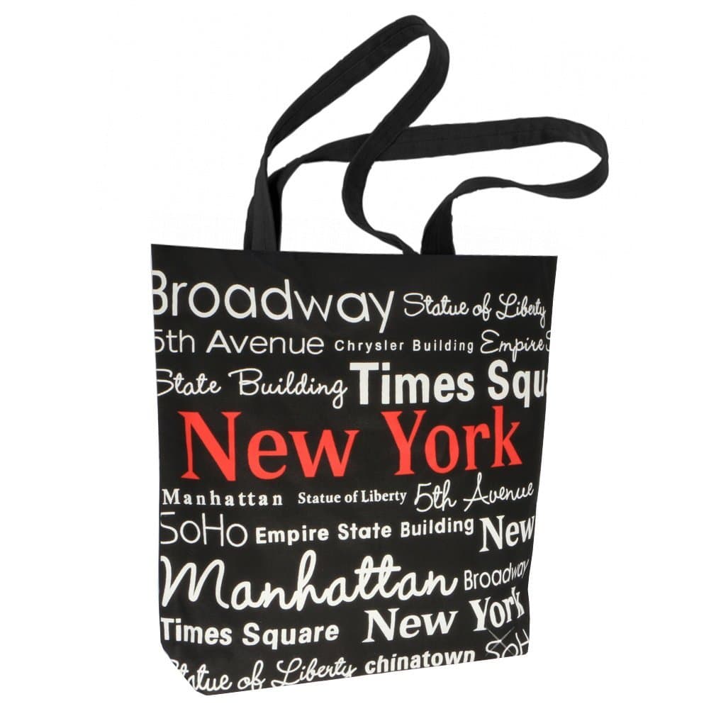 New York City Tote Bag Black Canvas 100% Cotton Red NYC Fashion Tote 14 inches