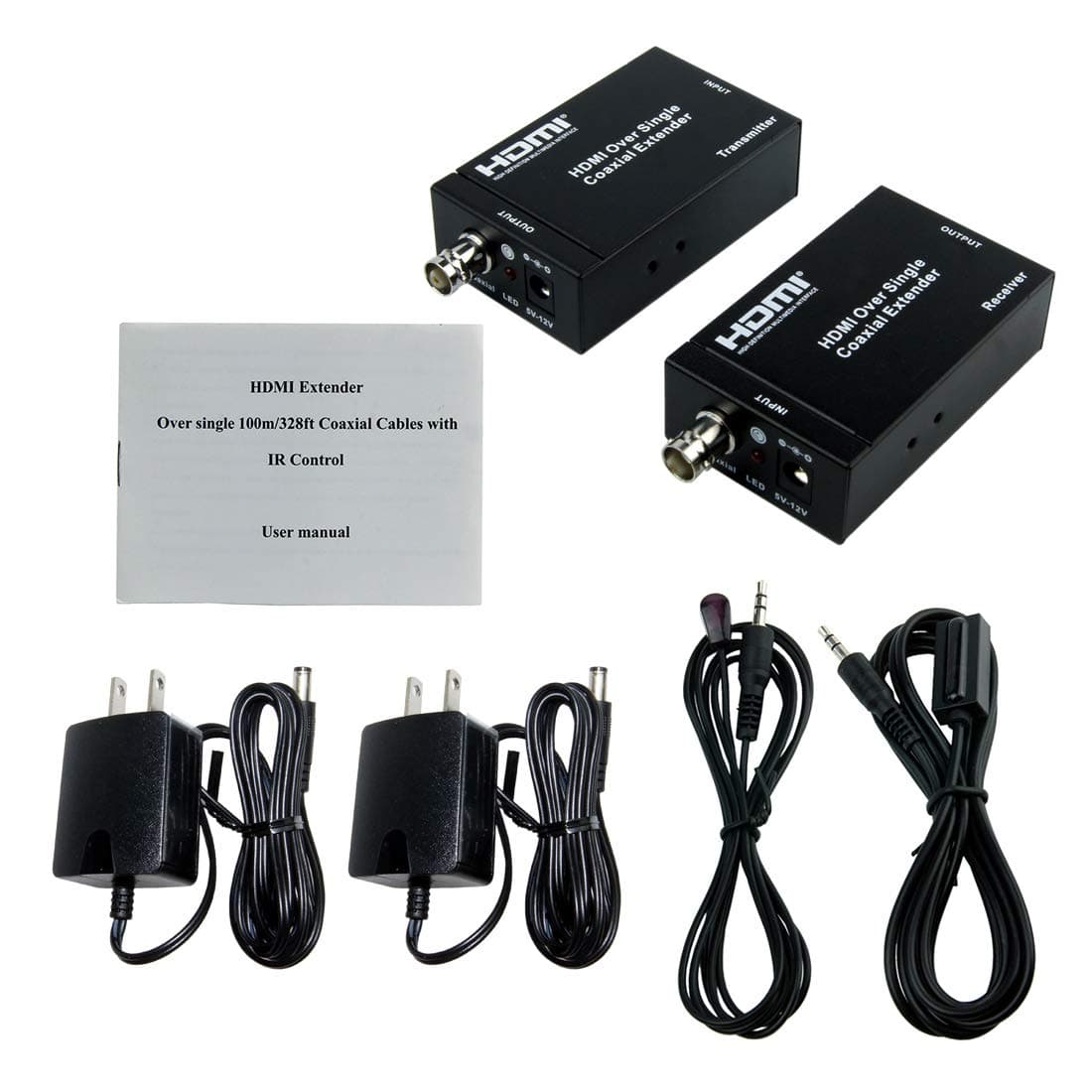 Eazy2hD HDMI Extenders Over Single RG6 Coaxial Cable up to 100m/328ft Support IR Remote Control - US Plug