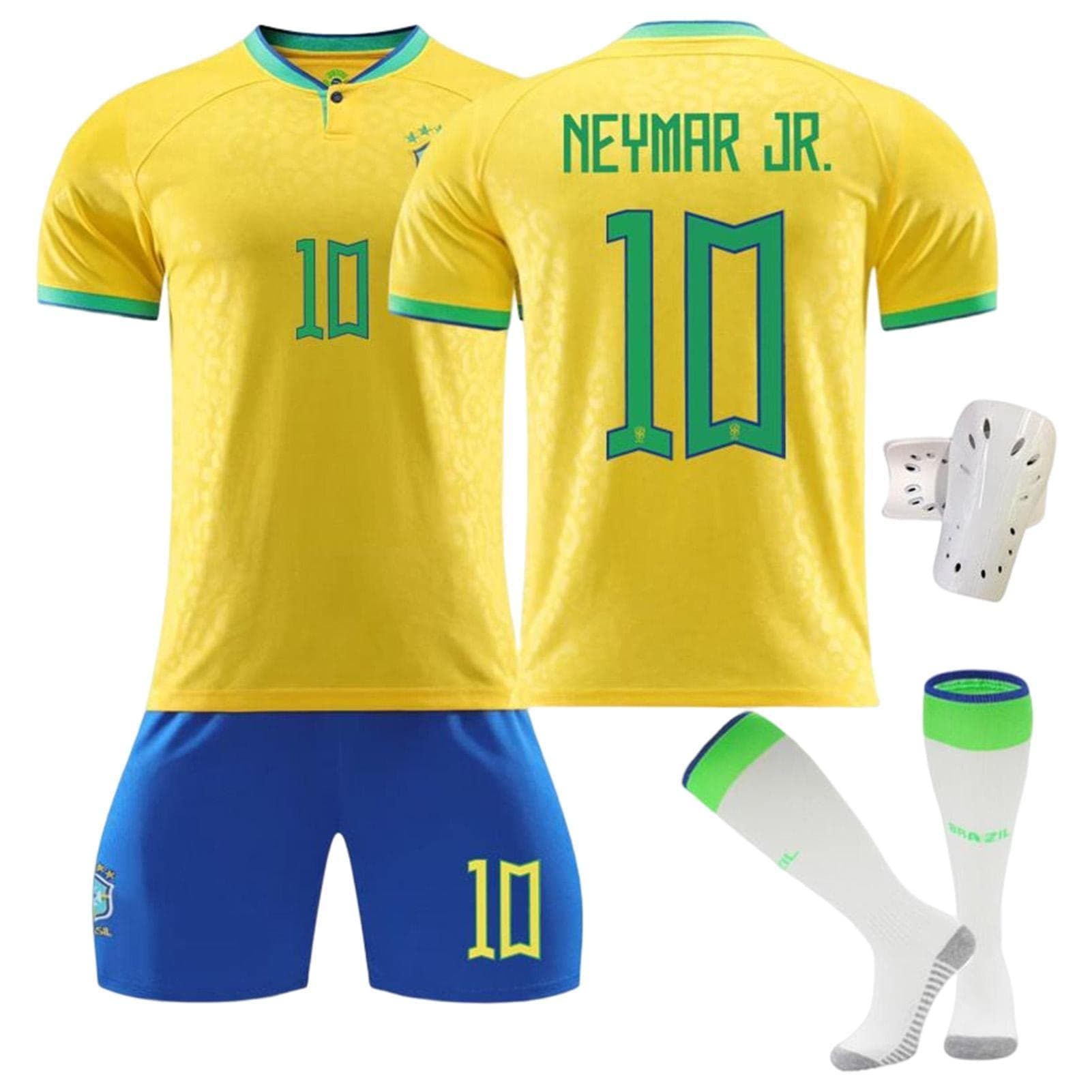 Neymar Jerseys Kids/Adult,Brazil Football Jerseys For Adult Children, Neymar Jerseys With T-Shirt, Shorts, Socks And Protective Gear 2022 Brazil Jerseys No. 10 Jerseys Boys' Football Training Shirts