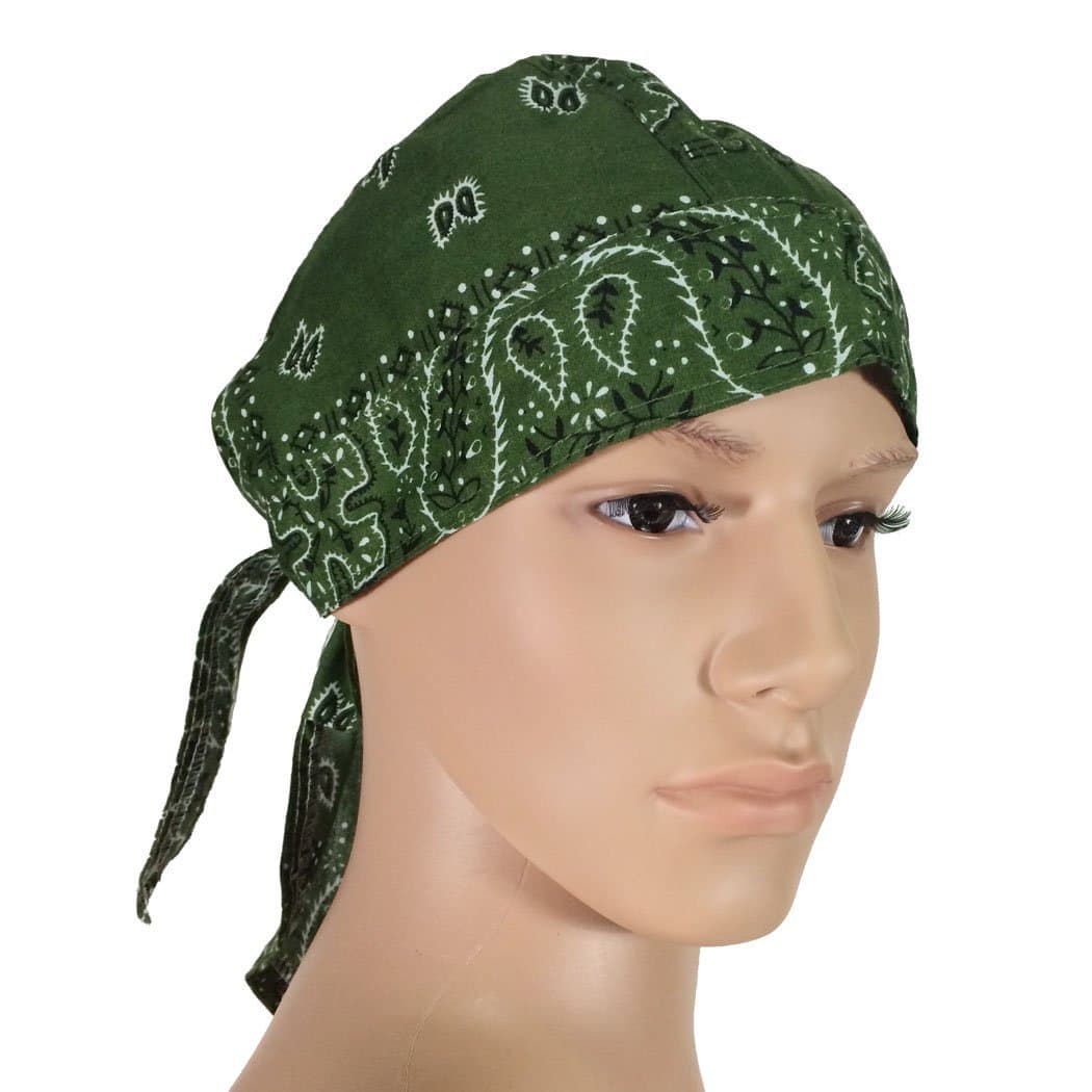 OWM Bandana Cap Cotton Paisley Headwraps (Green)