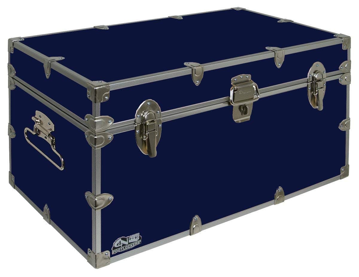 - C&N Footlockers - Large Undergrad Storage Trunk - Made in the USA - Only STEEL Footlocker on Amazon - Durable Chest with Lid Stay - 32 x 18 x 16.5 Inches (Navy)