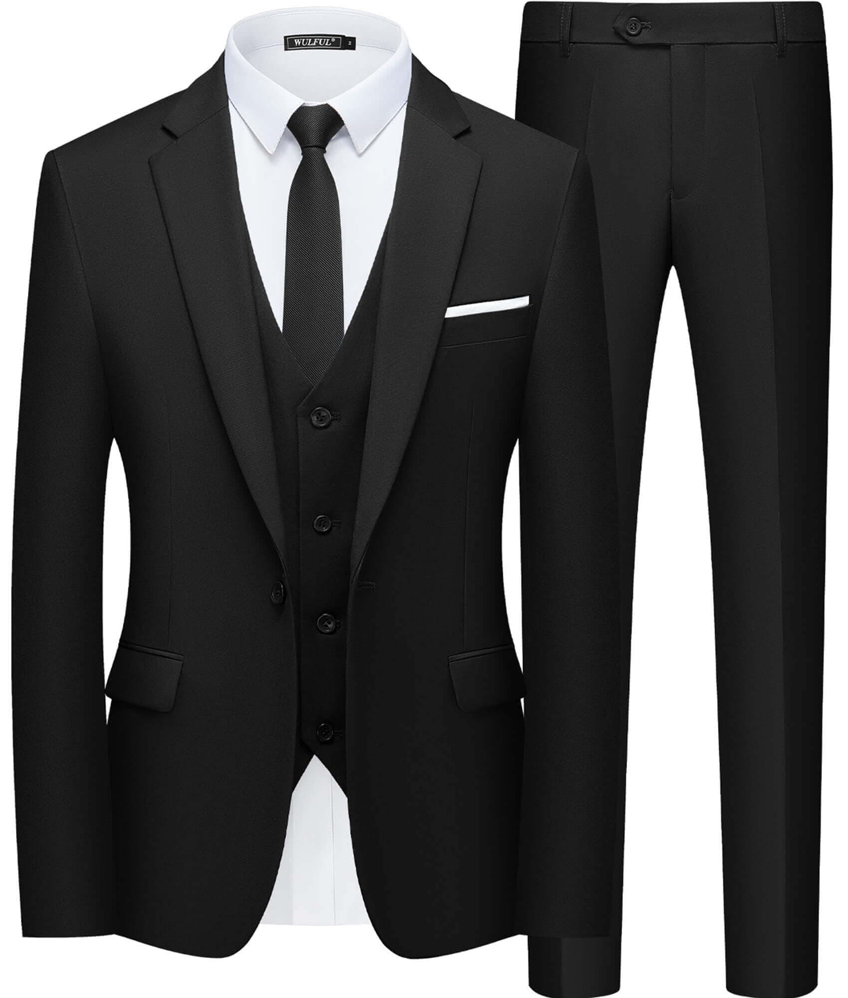 Men’s Slim Fit Suit One Button 3-Piece Blazer Dress Business Wedding Party Jacket Vest & Pant