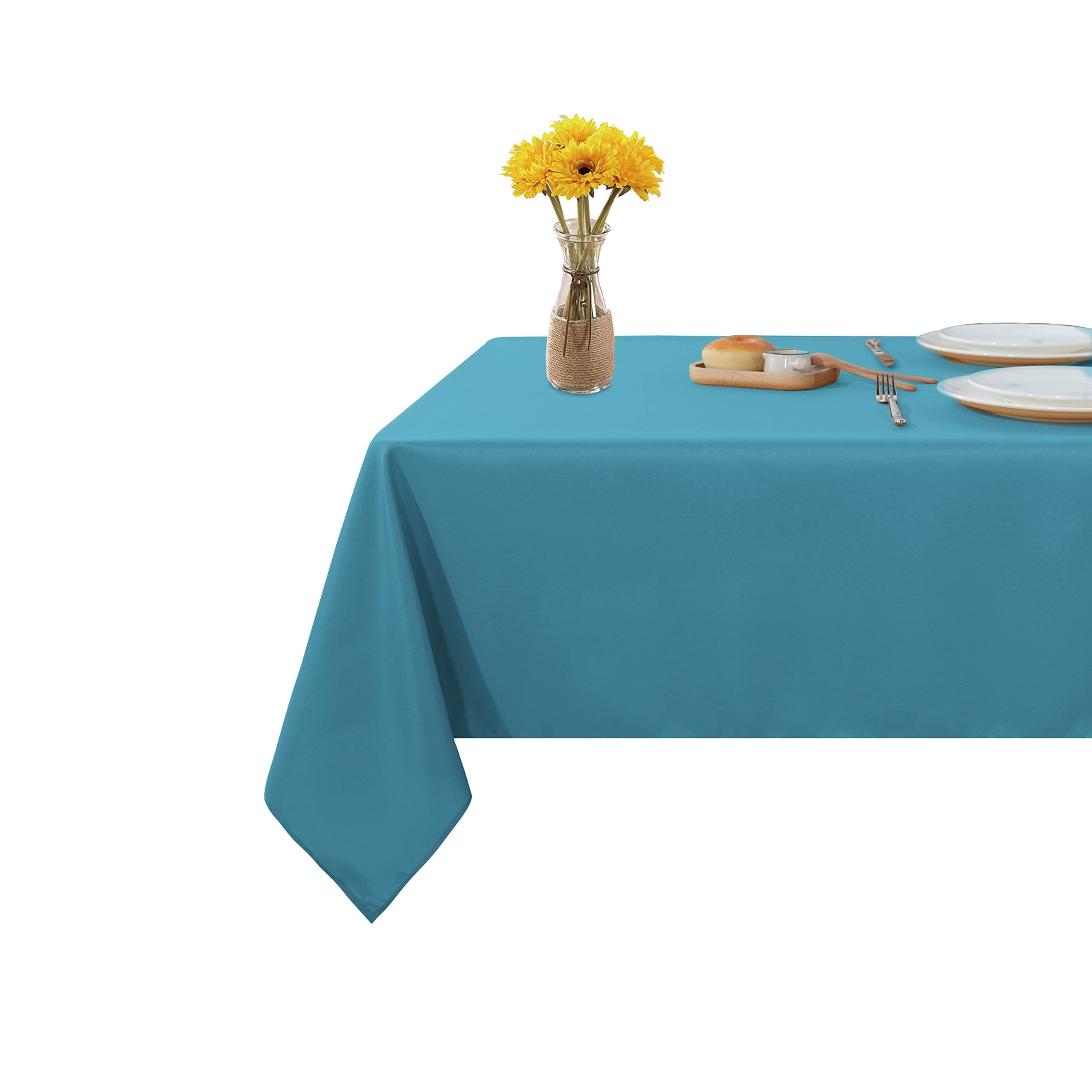 Fitable Rectangle Tablecloth Stain and Wrinkle Resistant Washable Polyester Table Cloth for Buffet Parties and Camping (54x120 inch, Teal)