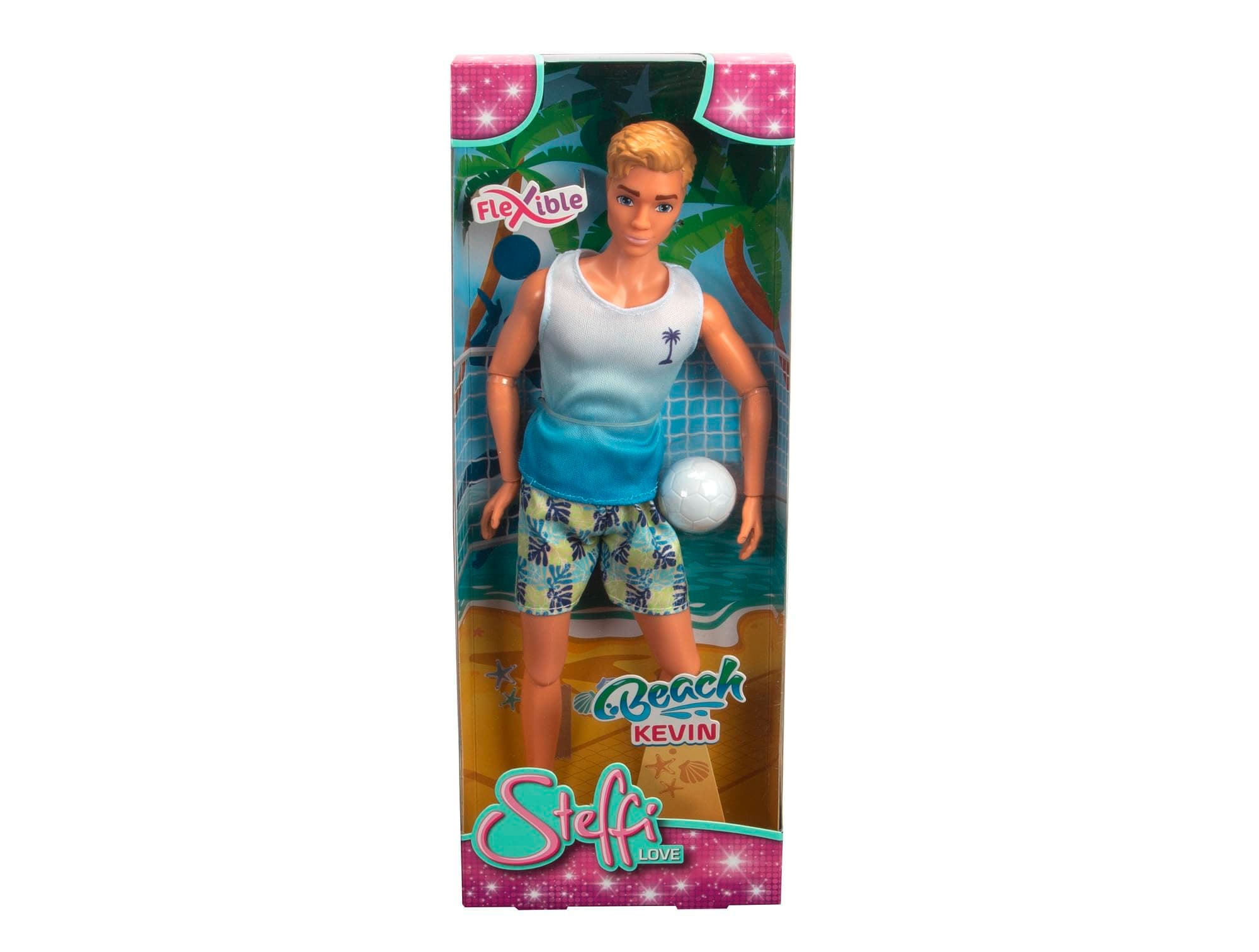Steffi Love Beach Kevin, Kevin in Swimming Trunks with T-Shirt and Vollyball, Fully Movable, 30 cm Toy Doll, from 3 Years