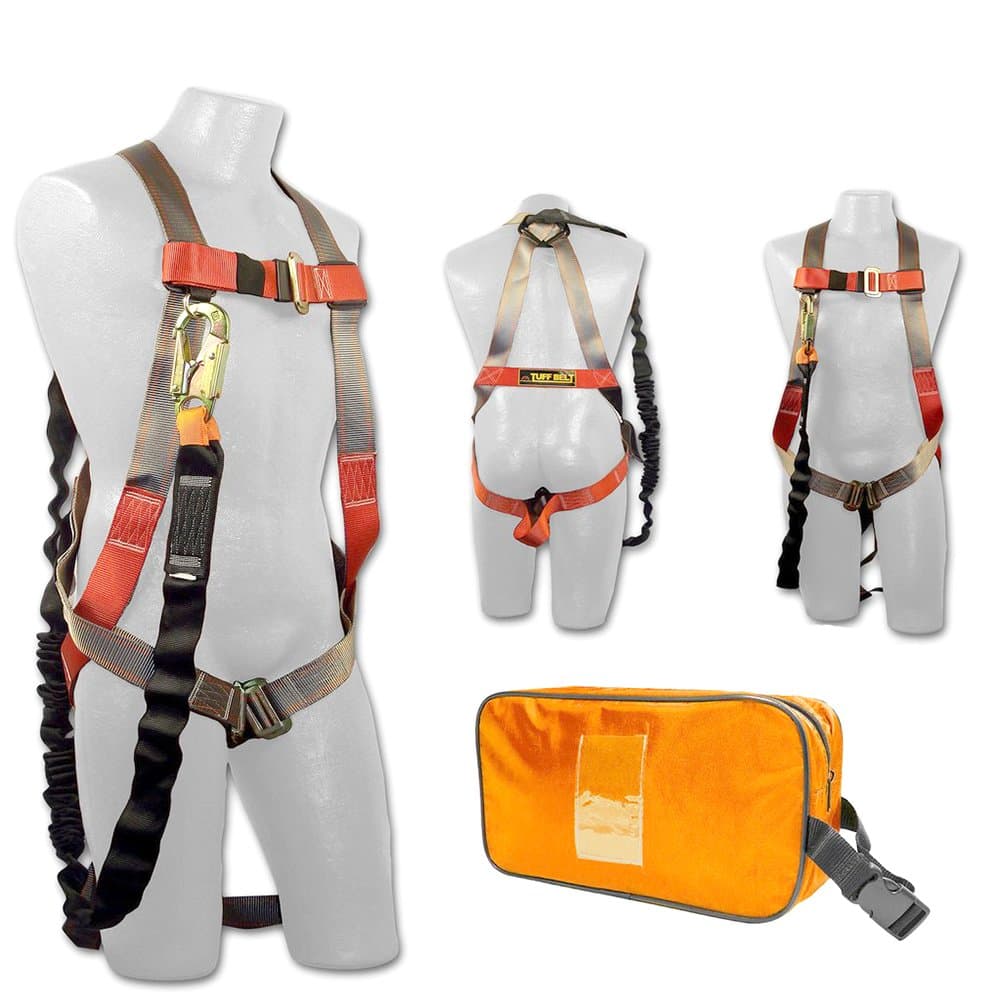 Madaco Roof Construction Fall Protection Full Body Industrial Safety Harness Internal Shock Absorbing 6FT Lanyard Kit Size M-XXL ANSI OSHA Combo A Orange