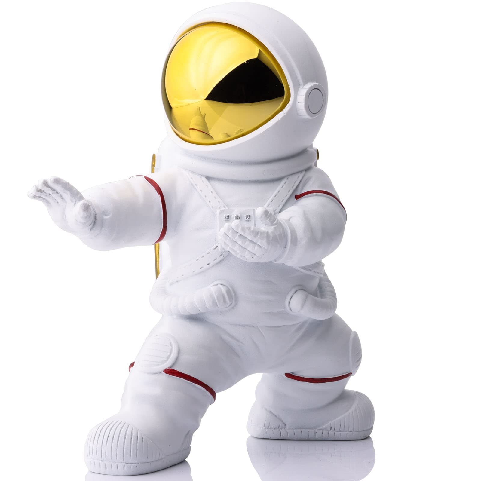 XMGZQ Astronaut Figurine, White and Gold Kung Fu Spaceman Statue, Office and Room Decor for Men, Outer Space Desk Accessories