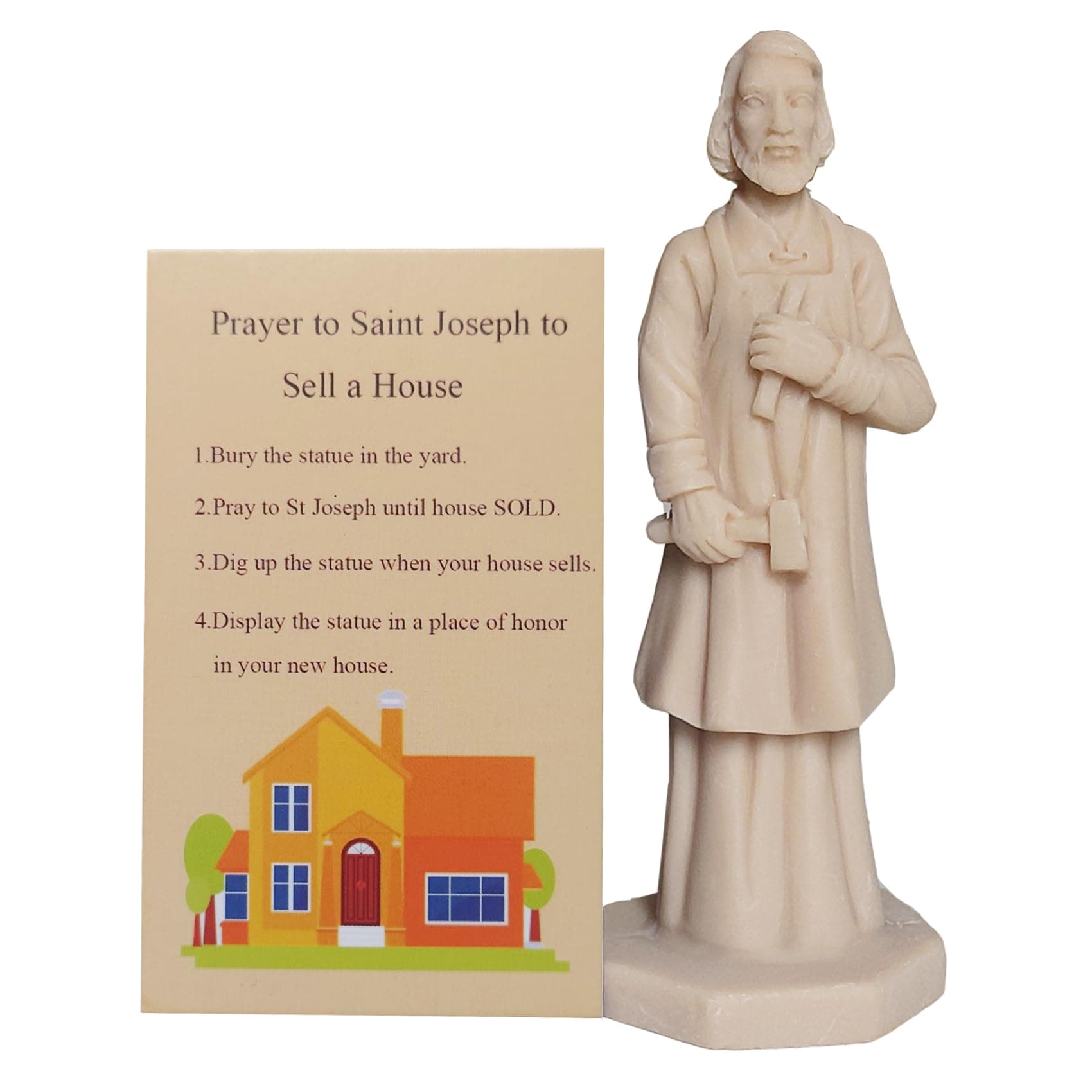 St Joseph Statue for Selling House Kit with New Instruction Card Resin Figurine House Prayer Complete Set (Beige)
