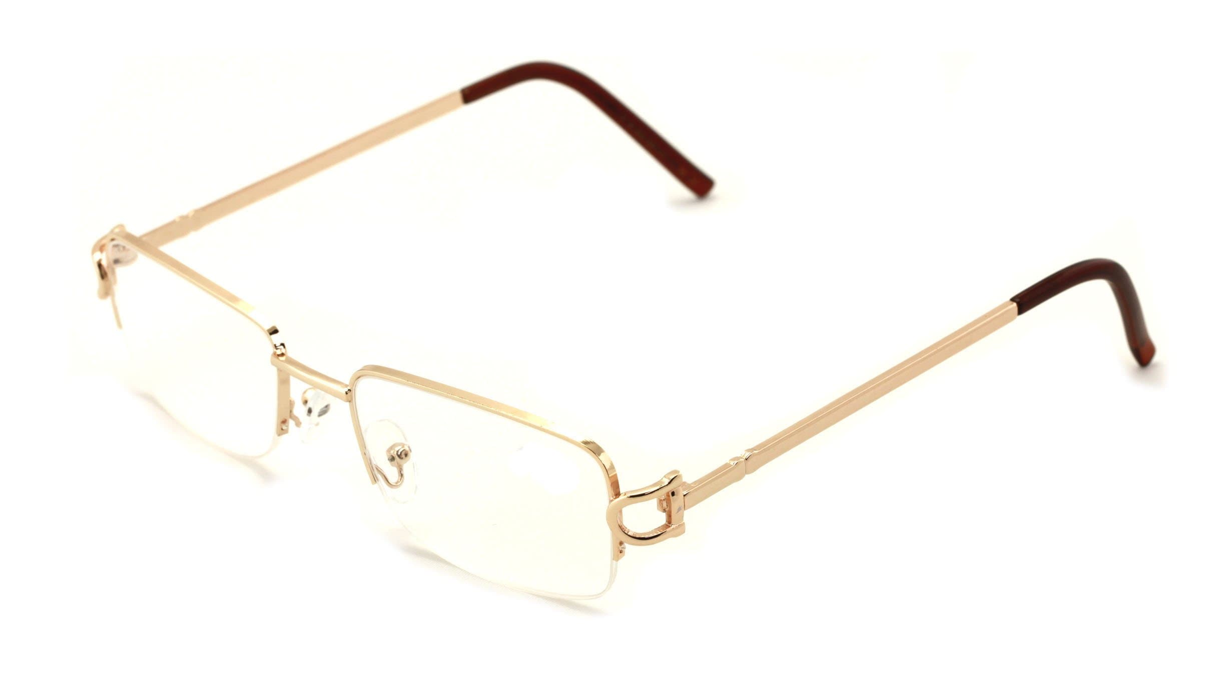 Rectangular Frame Clear Lens Designer Half Rim Eyeglasses Metal Glasses