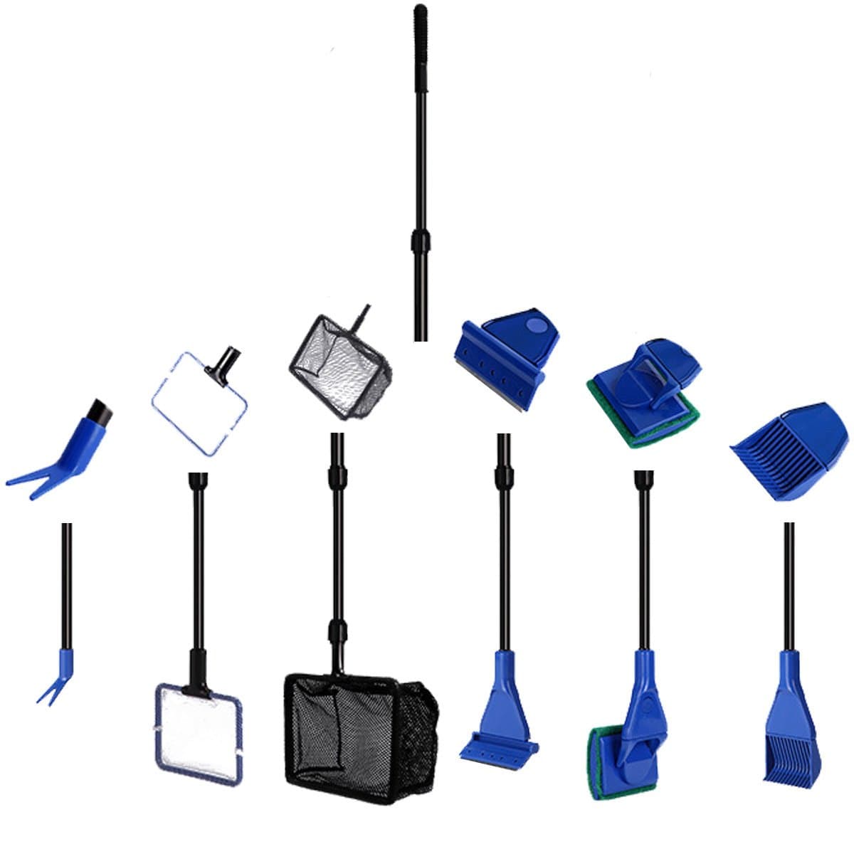 JZMYXA Aquarium Fish Tank Clean Set, Aquarium Cleaning Kit for Fish Tank Long Handle Fish Tank Brush Functional Six Cleaning Tools for Aquarium Telescopic Cleaning 6-in-1