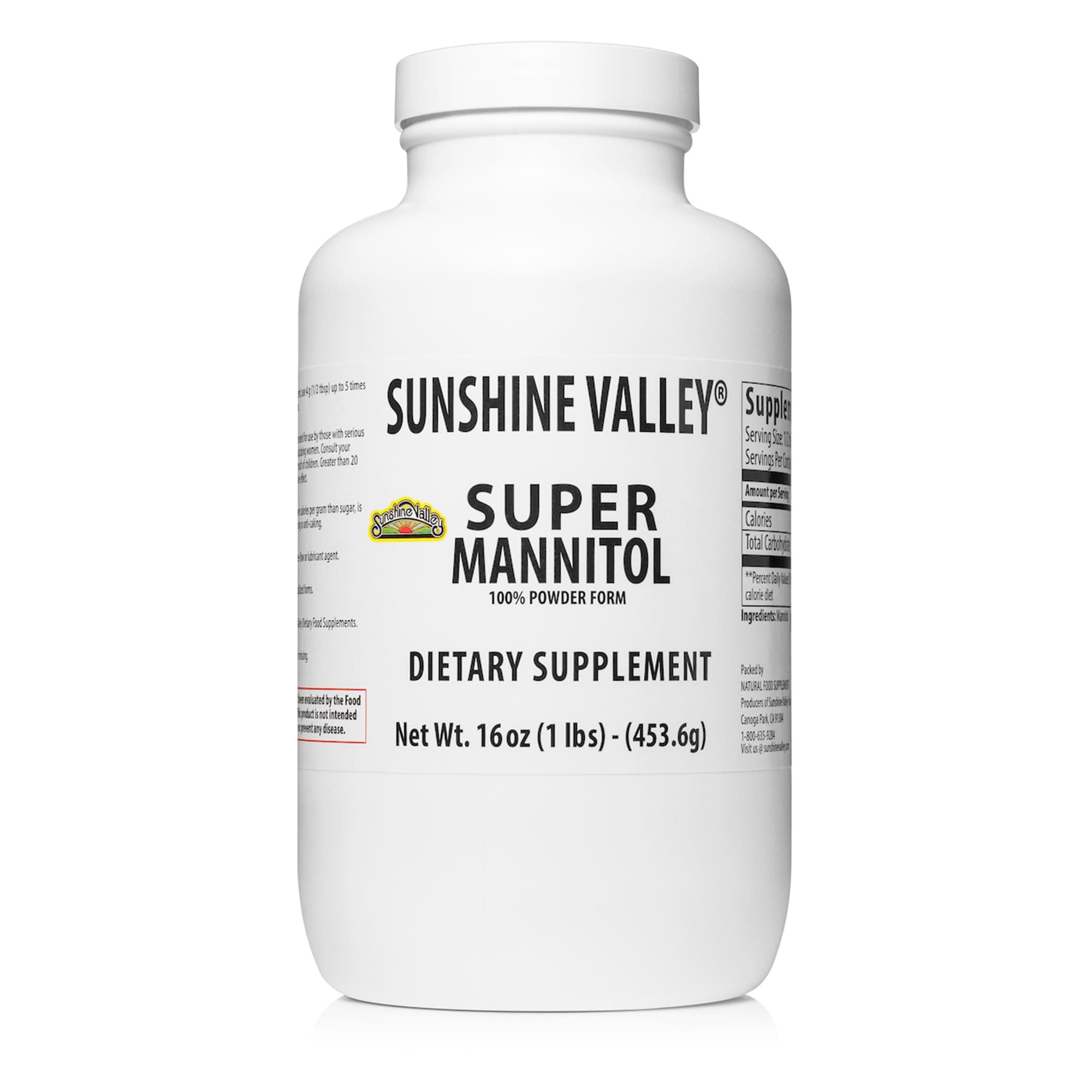 Sunshine Valley® Mannitol Powder 16 Fl Oz – Natural Sugar Substitute, Low Glycemic Sweetener, Pure Dietary Supplement for Baking, Coffee & Daily Use