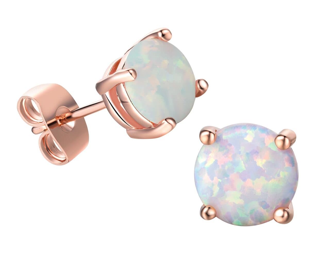 18K Rose Gold Plated 7MM Opal stud earrings For Women Girls