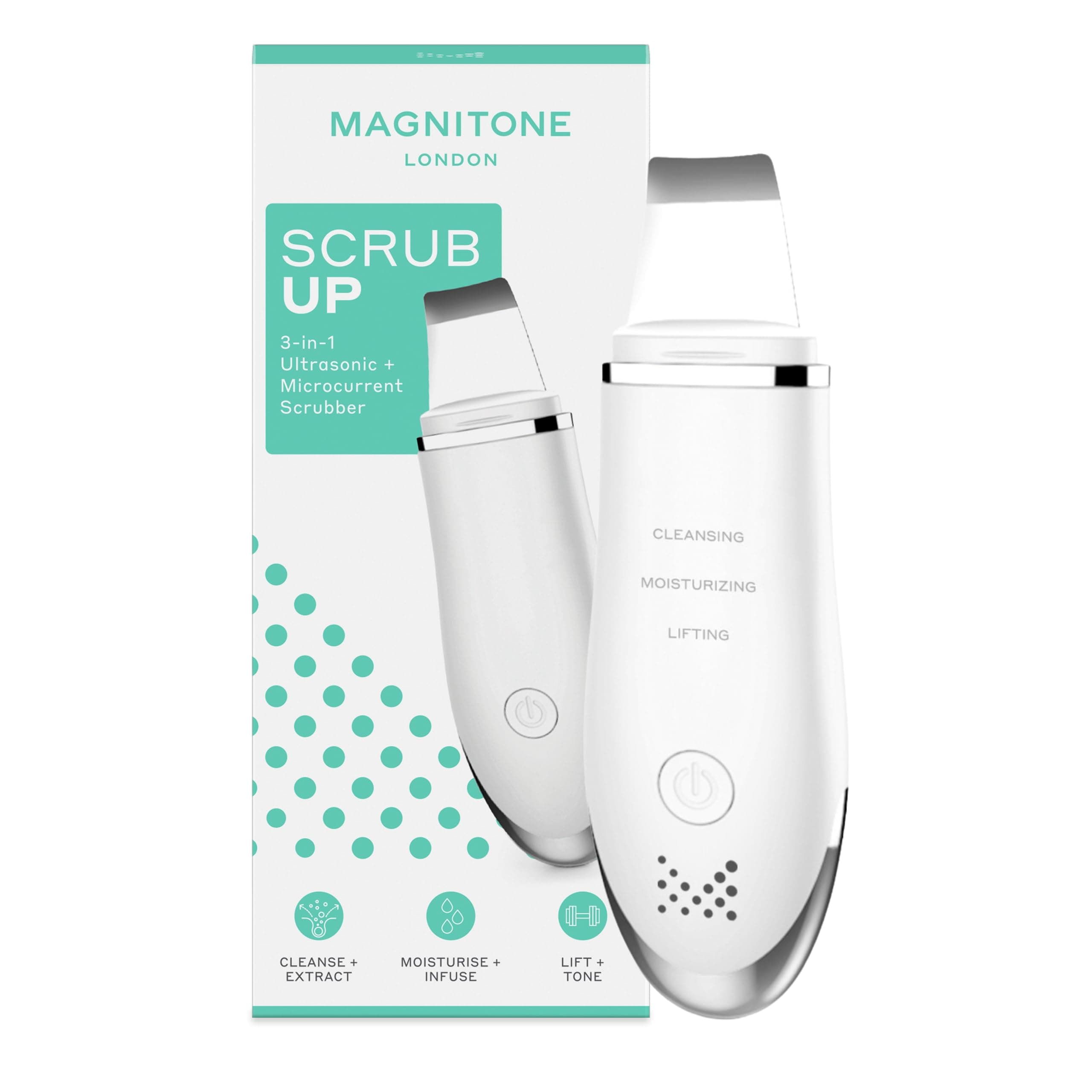 Scrub Up 3-in-1 Ultrasonic Pore Scrubber + Serum Infuser, for Clean & Toned Skin, Cleanse, Moisturise & Lift Your Skin, Remove Blackheads + Excess Oil, USB Rechargeable, Ion Technology