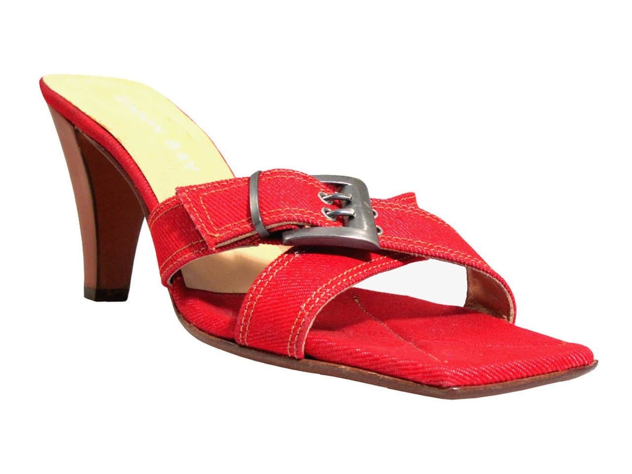 Simon Bay 9248 Women's Mid Heel Italian Denim Sandals,Square Toe